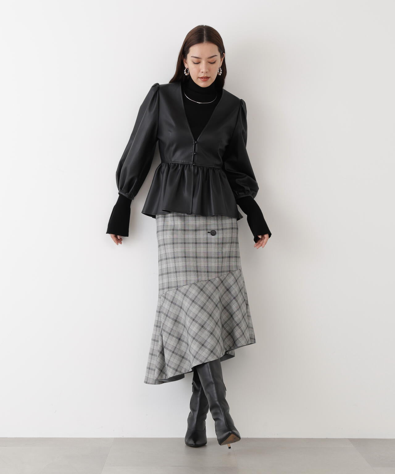 グレンチェックアシンメトリーラッフルスカート | PINKY&DIANNE