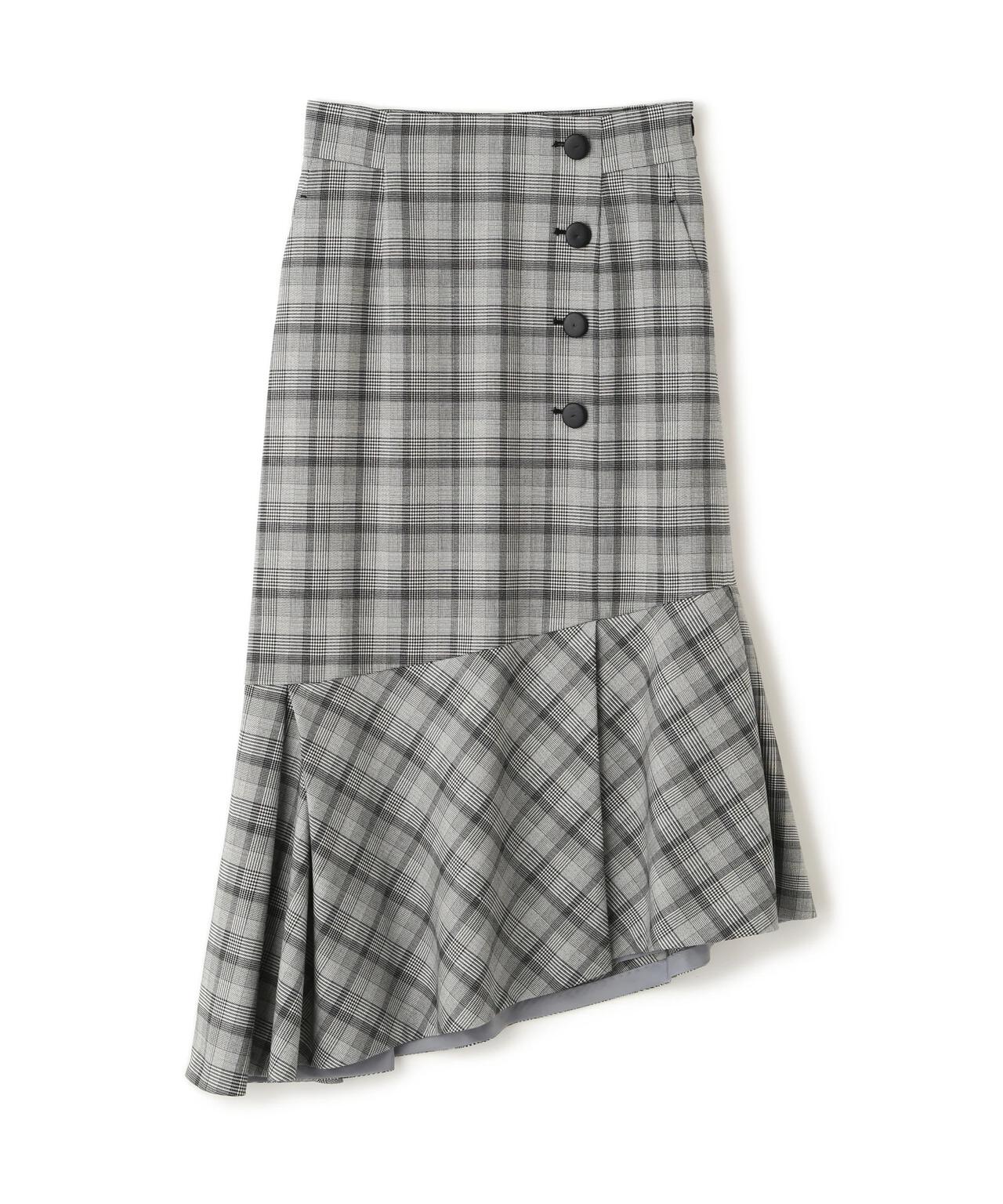グレンチェックアシンメトリーラッフルスカート