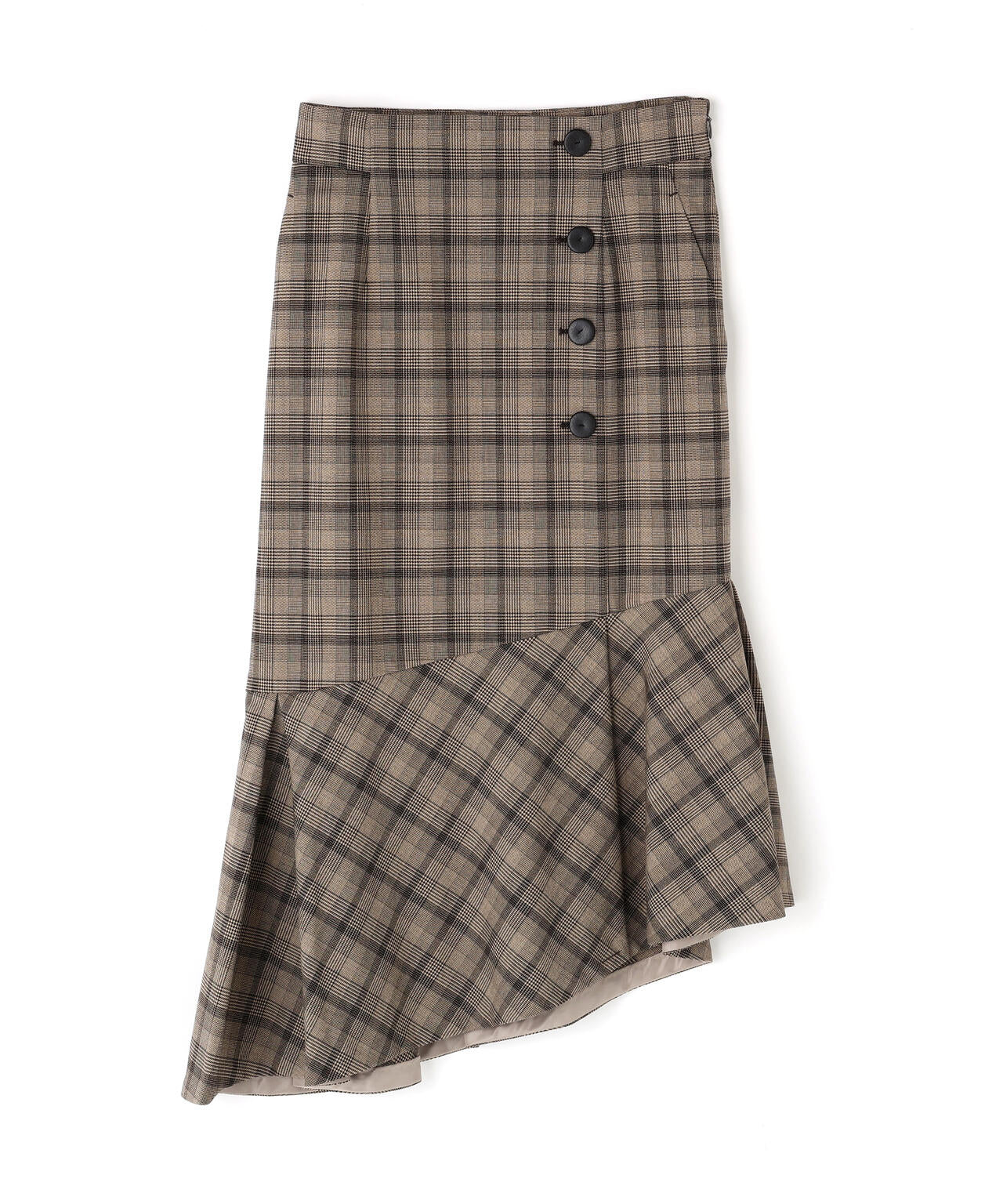 グレンチェックアシンメトリーラッフルスカート