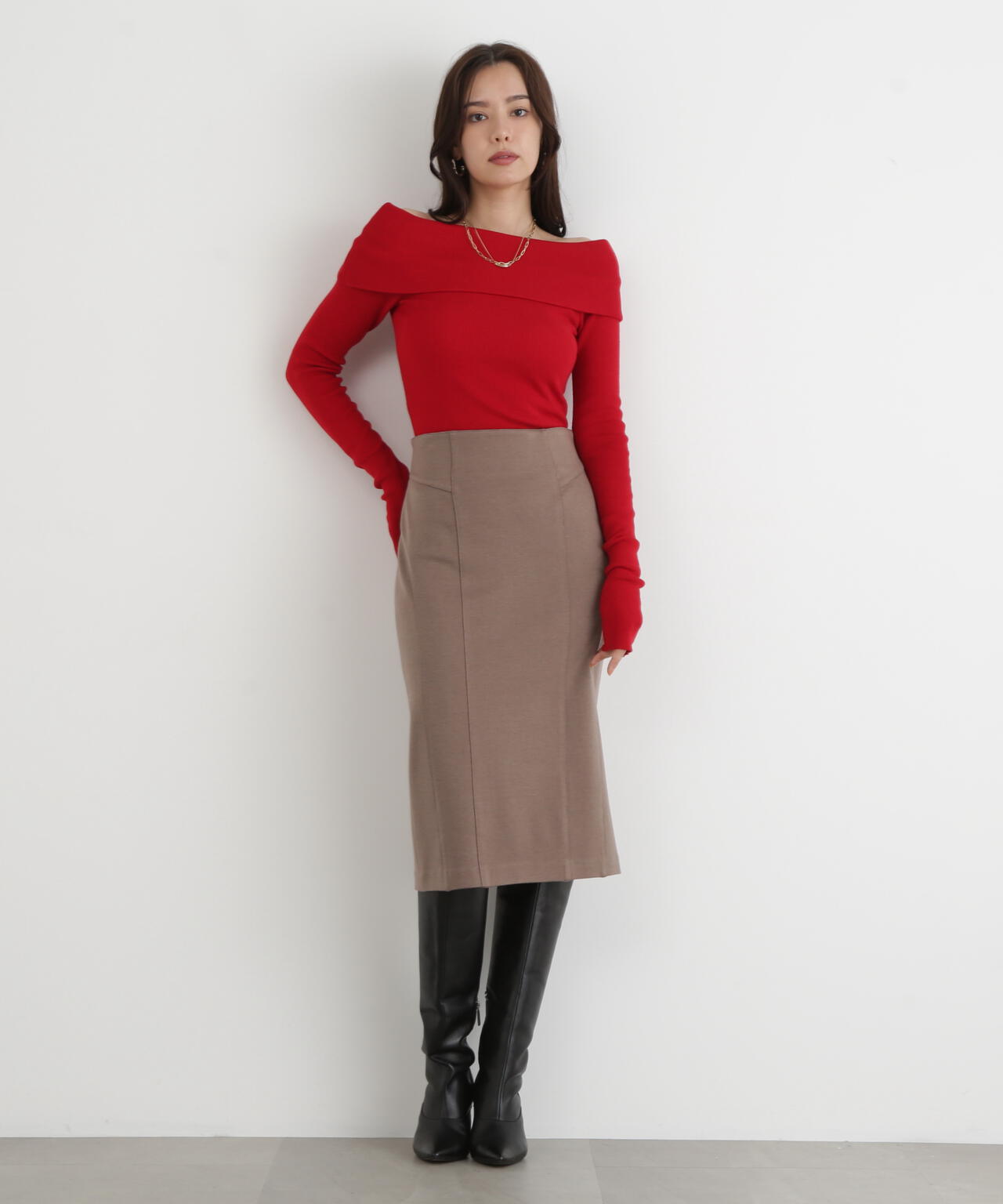 ［WEB/店舗限定カラー］ウールスムースカッティングタイトスカート