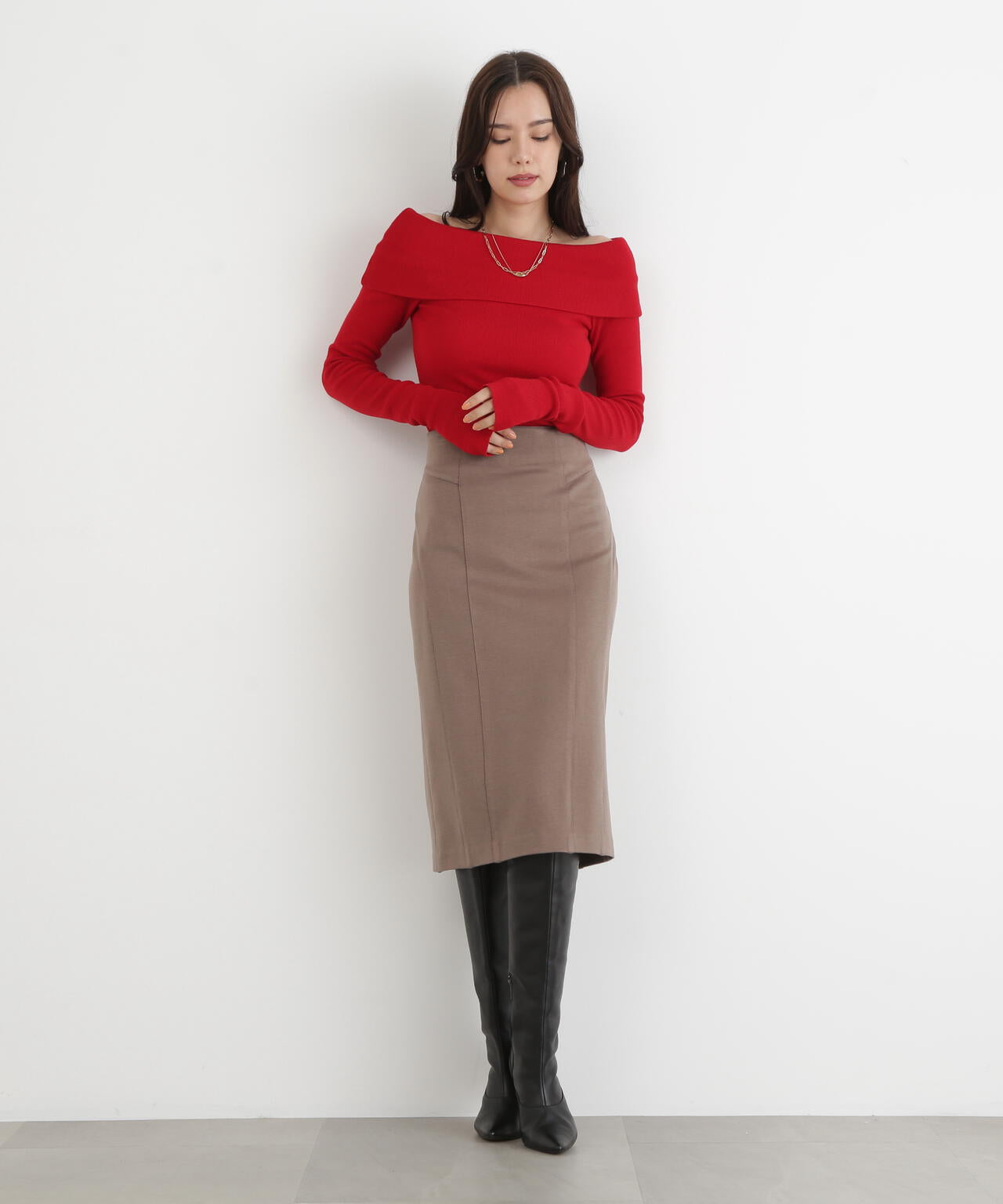 ［WEB/店舗限定カラー］ウールスムースカッティングタイトスカート