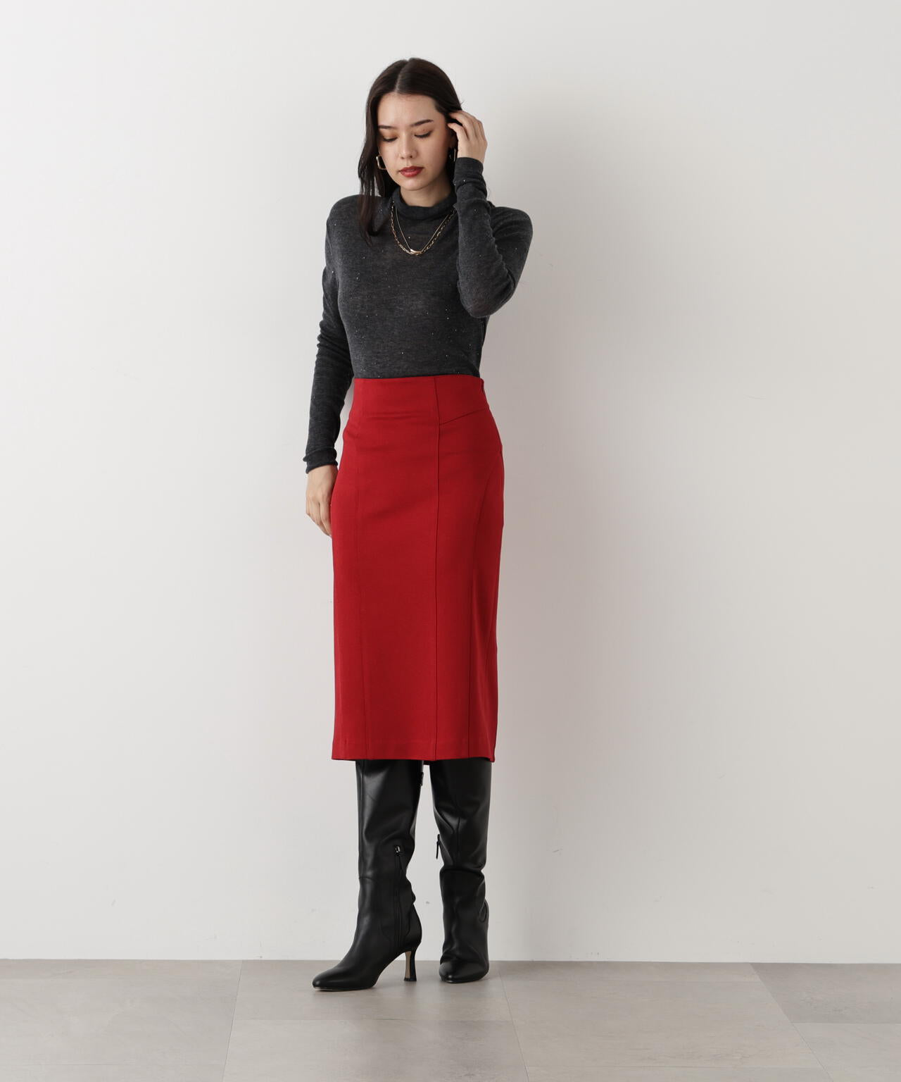 ［WEB/店舗限定カラー］ウールスムースカッティングタイトスカート