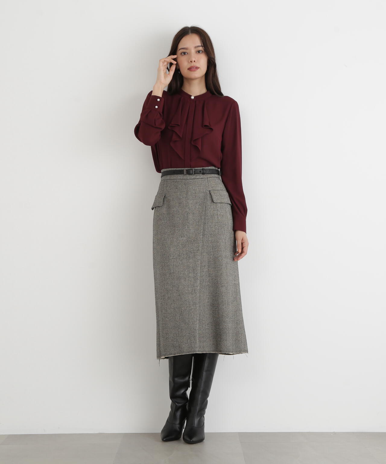 クラシカルツイードレザーベルト付きスカート | PINKY&DIANNE