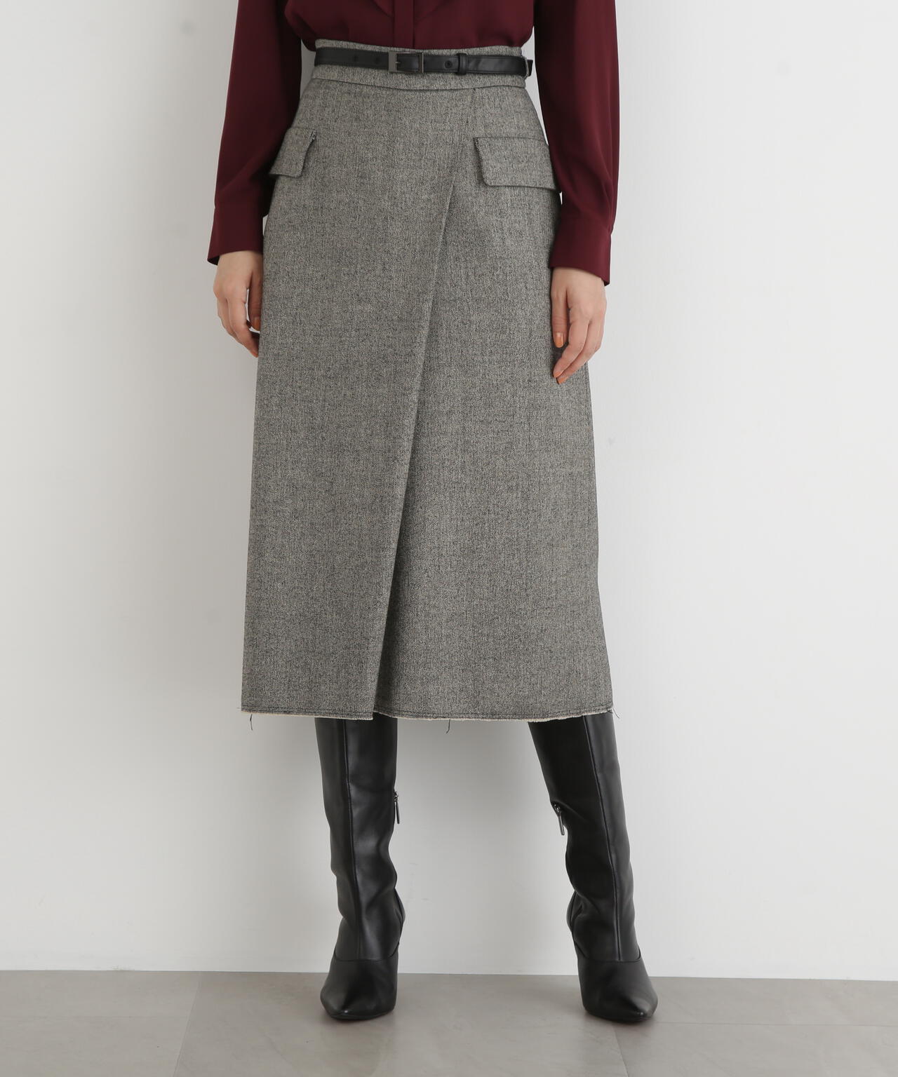 クラシカルツイードレザーベルト付きスカート | PINKY&DIANNE