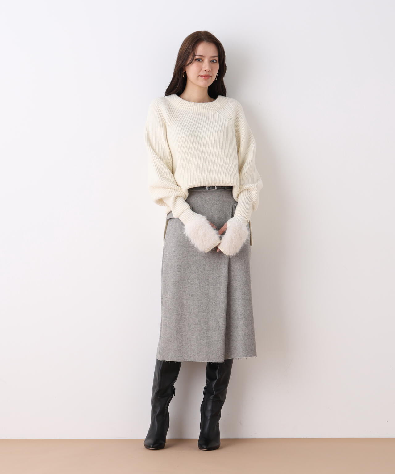 クラシカルツイードレザーベルト付きスカート