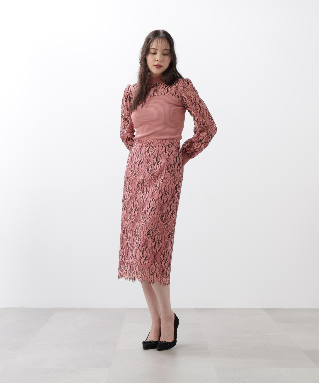 グラデーションフラワーレーススカート