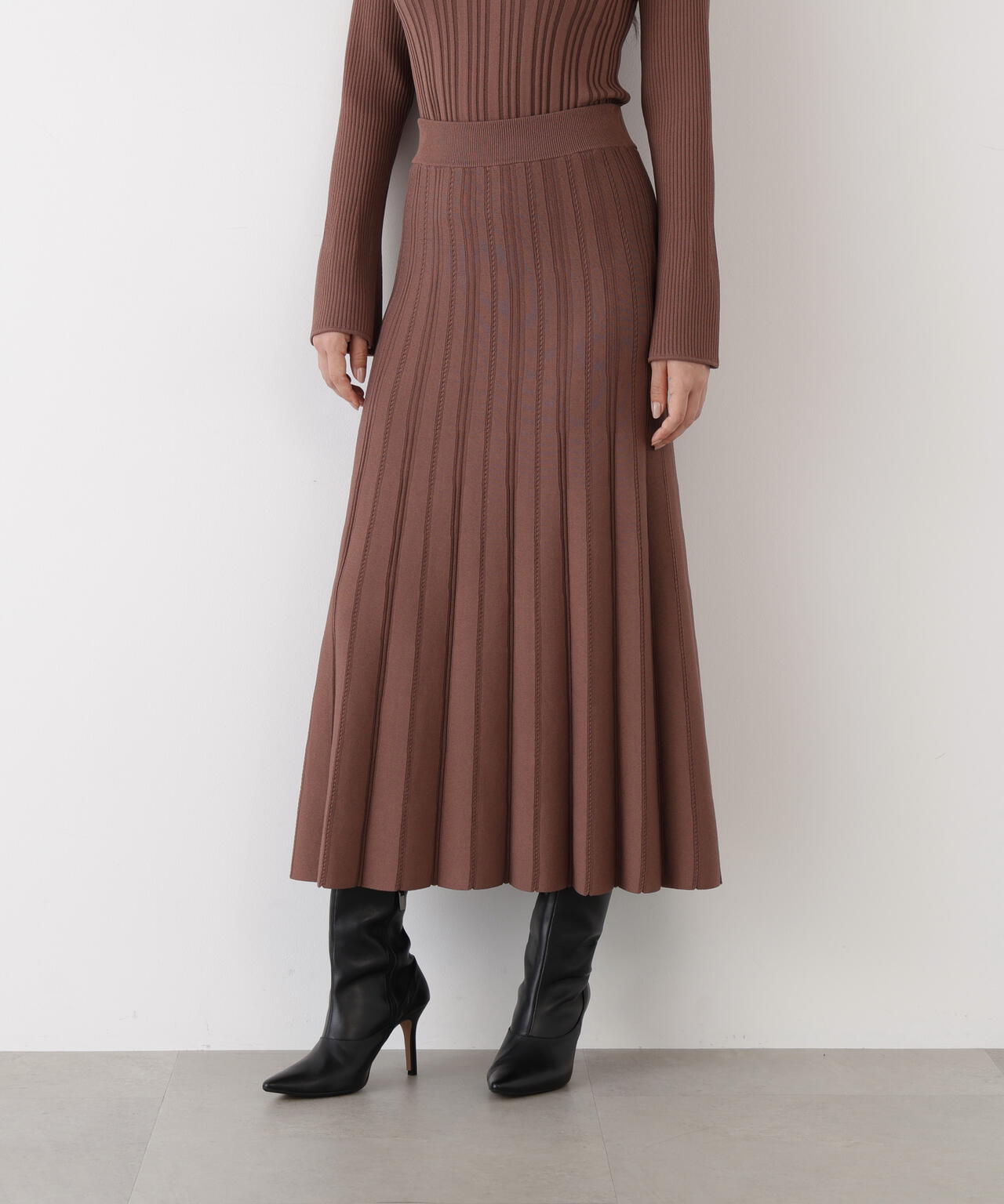 45R ☆フロート縮縦のセイルボーダーフレアースカート/ネイビー×ブラウン♪ ドラマティック・フレアスカート/ウォッシャブル/ダークオリーブ