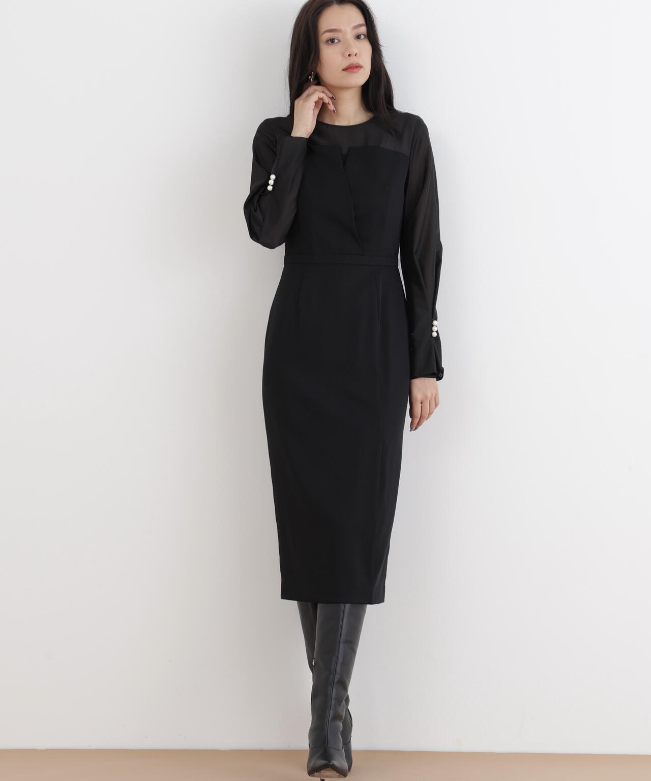 パールスリーブドッキングワンピース