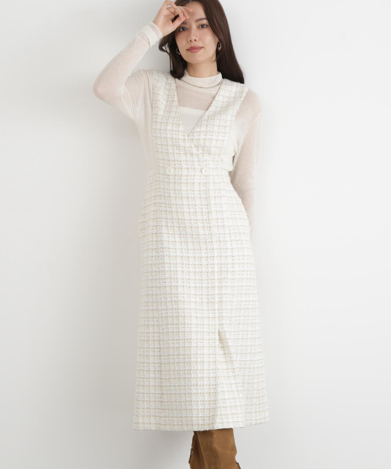 【セール中】【新品】PINKY&DIANNE ジャンバースカート ホワイト38 ループツイードジャンバースカート | PINKY&DIANNE（ピンキー&ダイアン