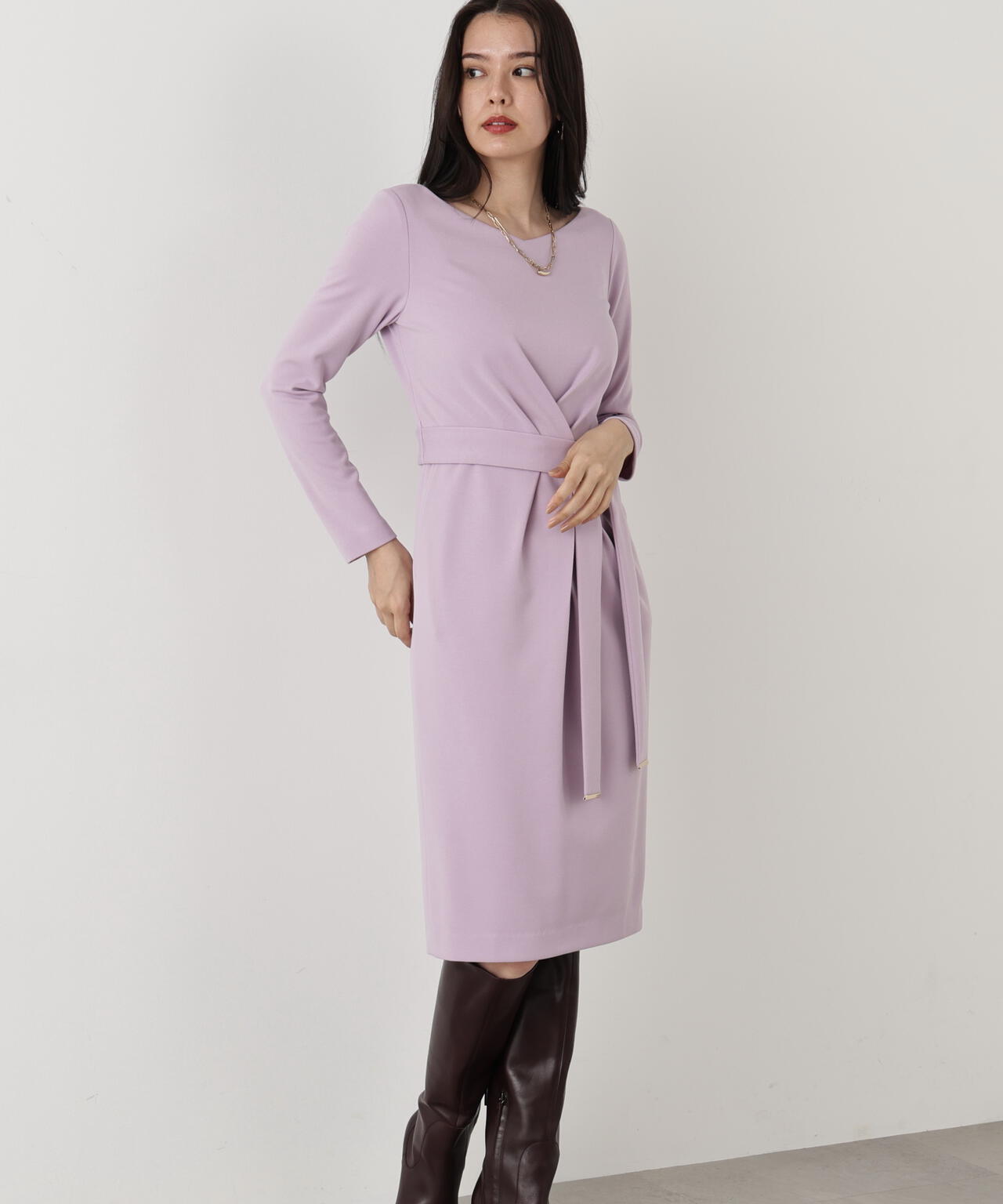 ★新品★ PINKY&DIANNE ワンピース　長袖　パープル　Mサイズ WEB/店舗限定カラー］クロスタックジャージワンピース | PINKY&DIANNE