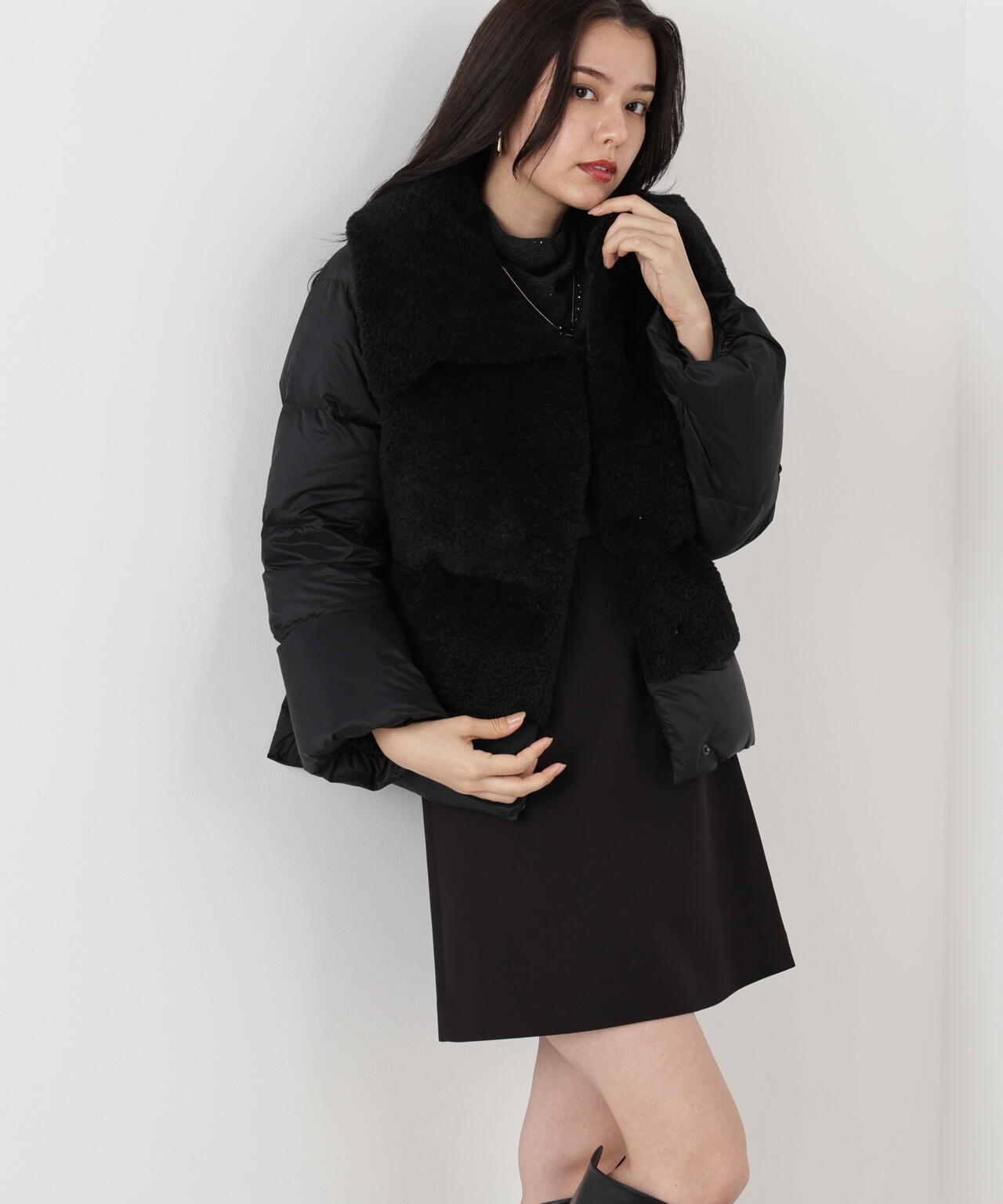 ファーコンビビックカラーミドルダウンコート