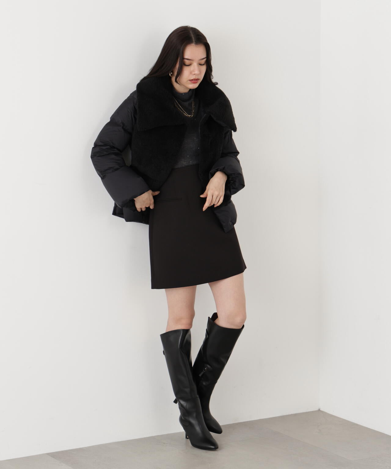 ファーコンビビックカラーミドルダウンコート | PINKY&DIANNE