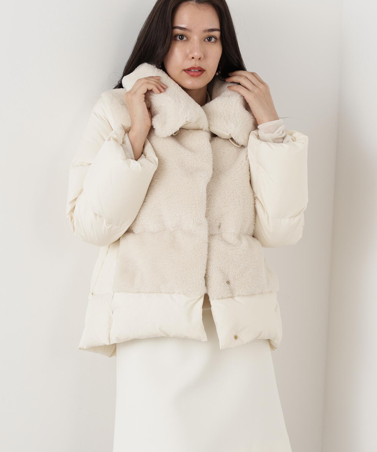 ファーコンビビックカラーミドルダウンコート