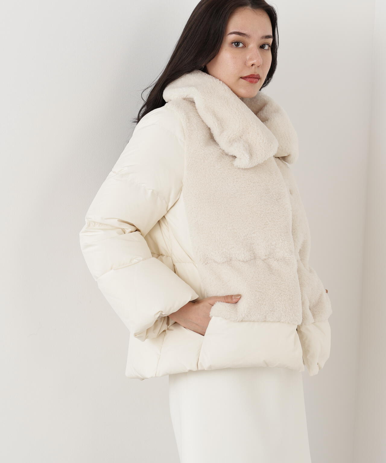 ファーコンビビックカラーミドルダウンコート | PINKY&DIANNE