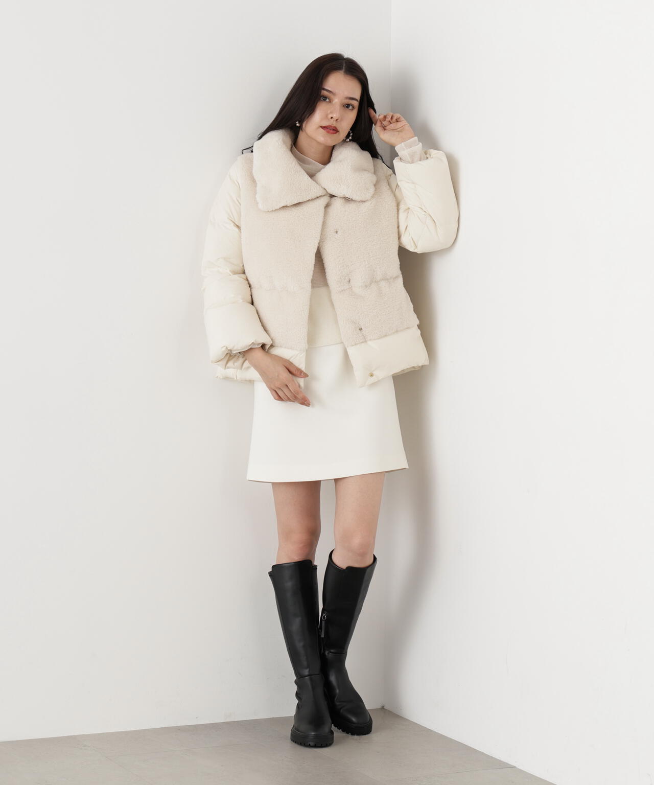 ファーコンビビックカラーミドルダウンコート | PINKY&DIANNE