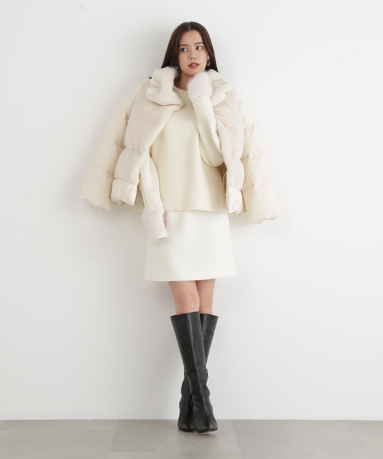 ファーコンビビックカラーミドルダウンコート