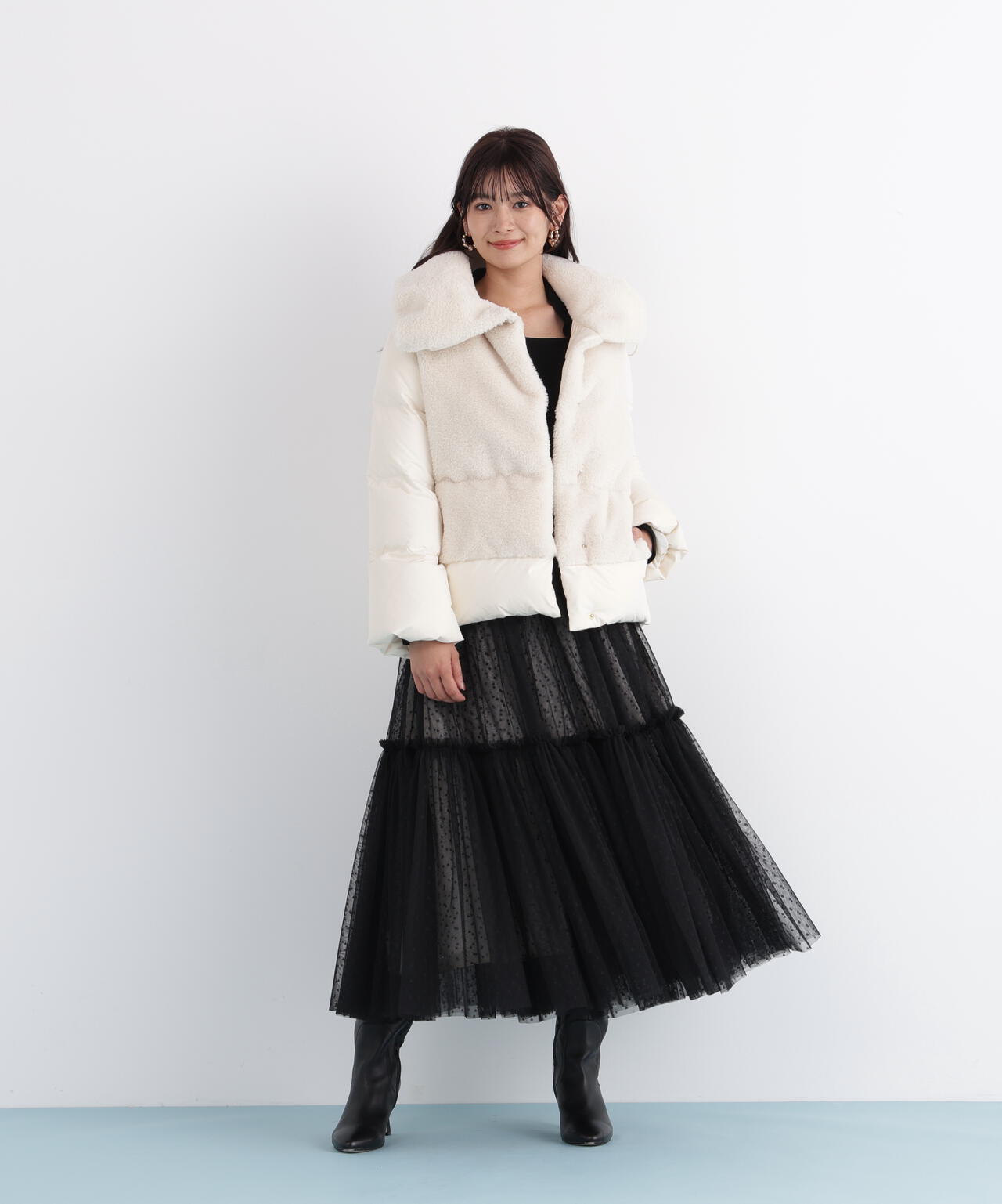 ファーコンビビックカラーミドルダウンコート