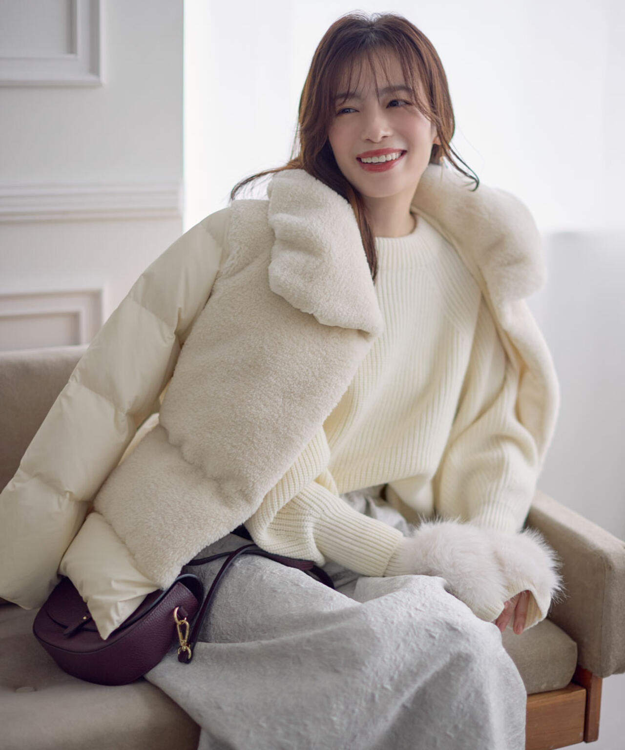 ファーコンビビックカラーミドルダウンコート