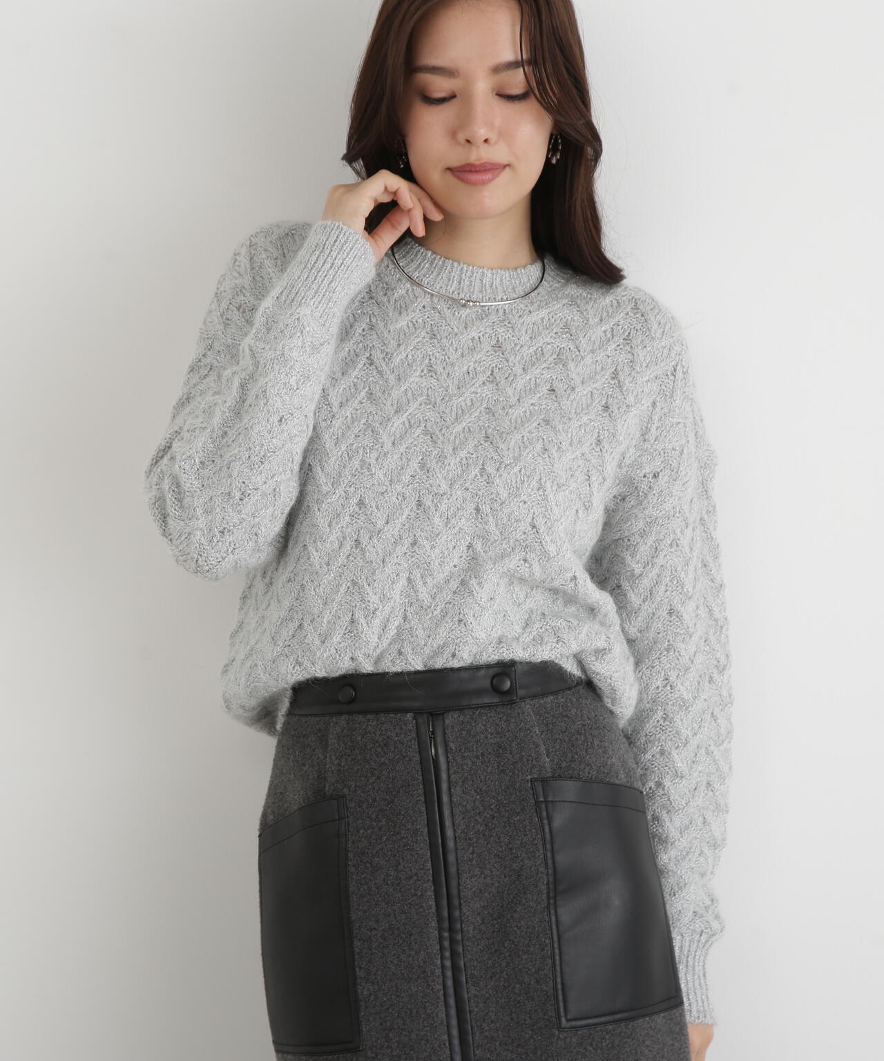 ラメケーブルニットプルオーバー