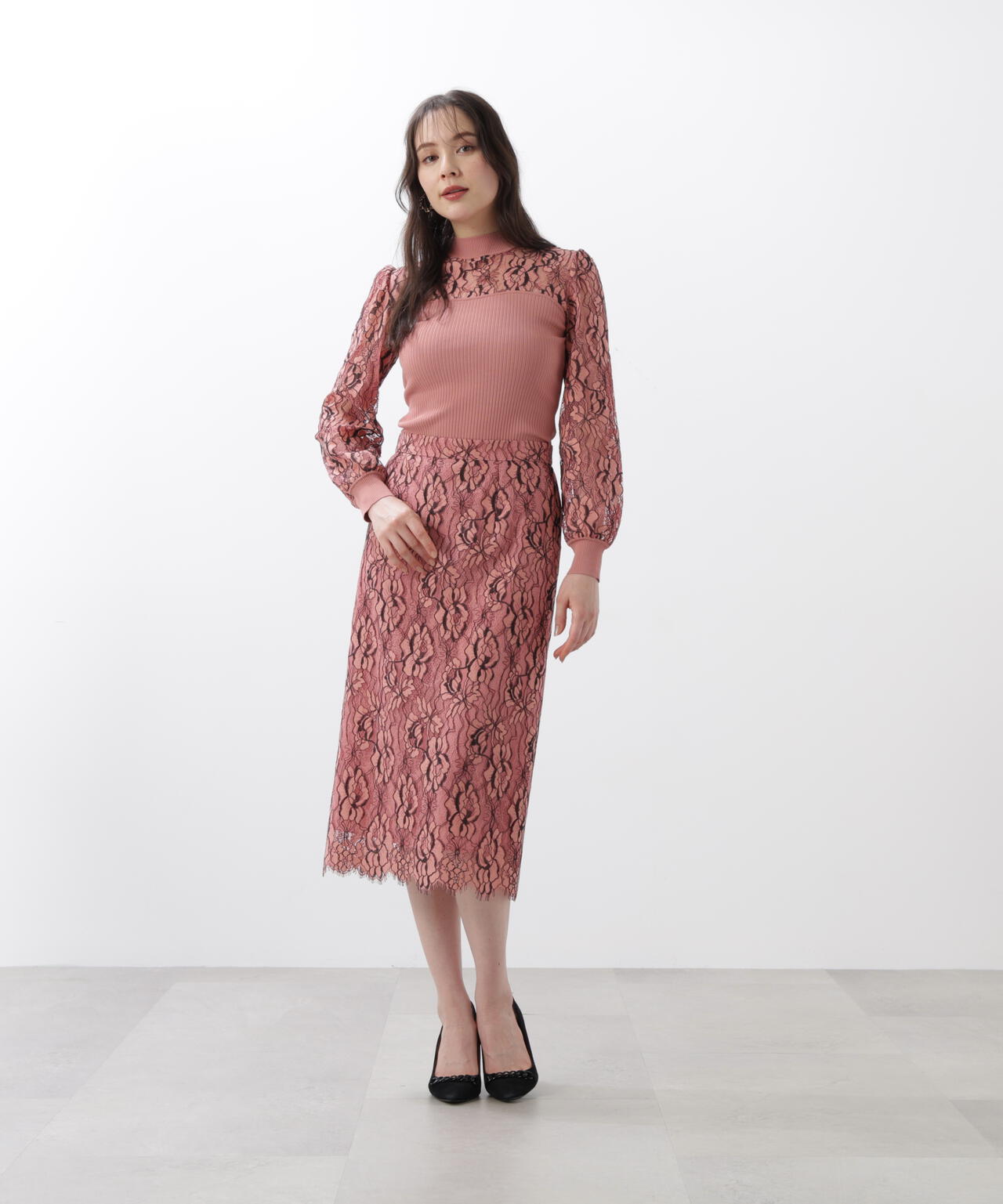 レースコンビモックネックニットプルオーバー | PINKY&DIANNE