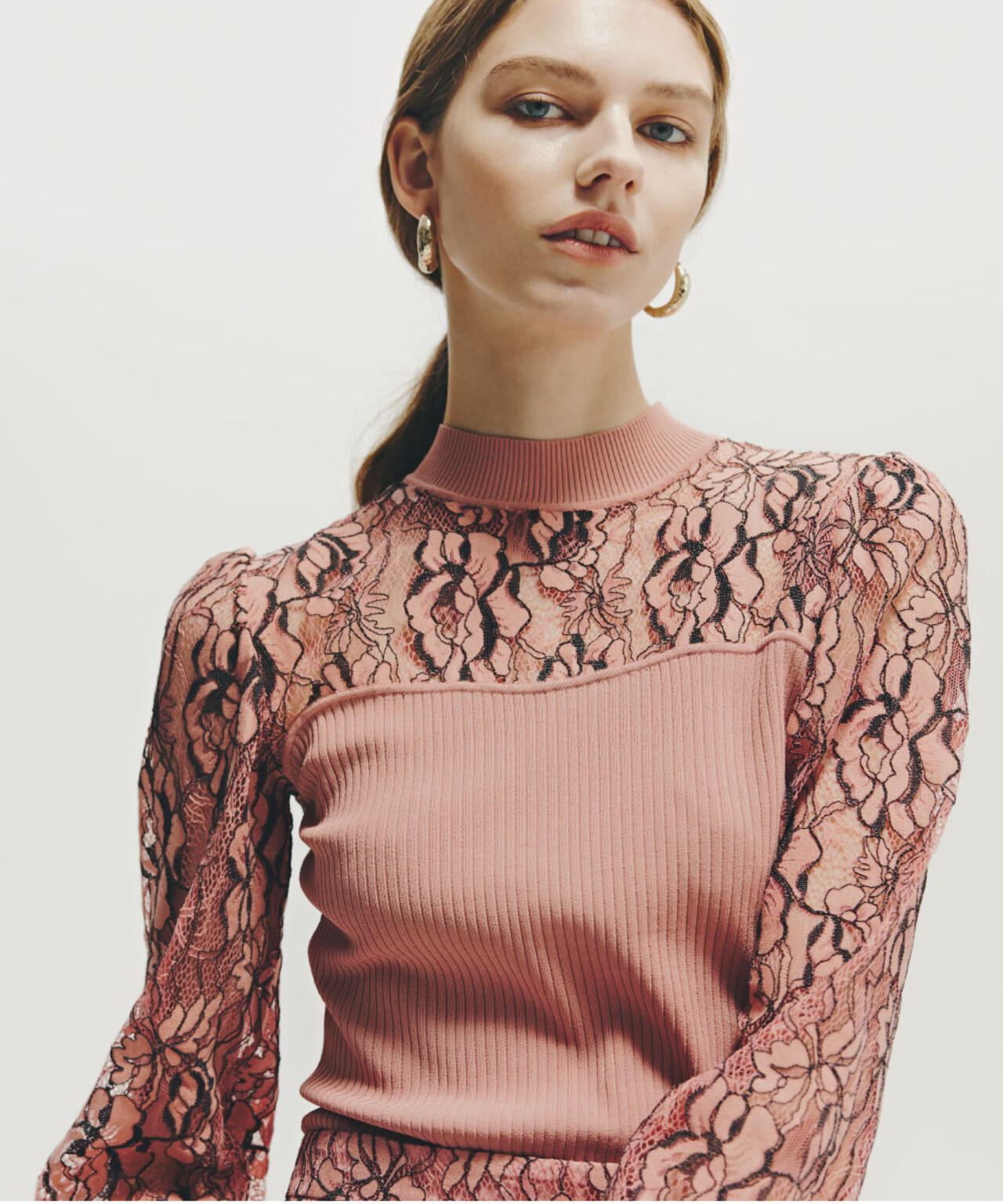 レースコンビモックネックニットプルオーバー | PINKY&DIANNE