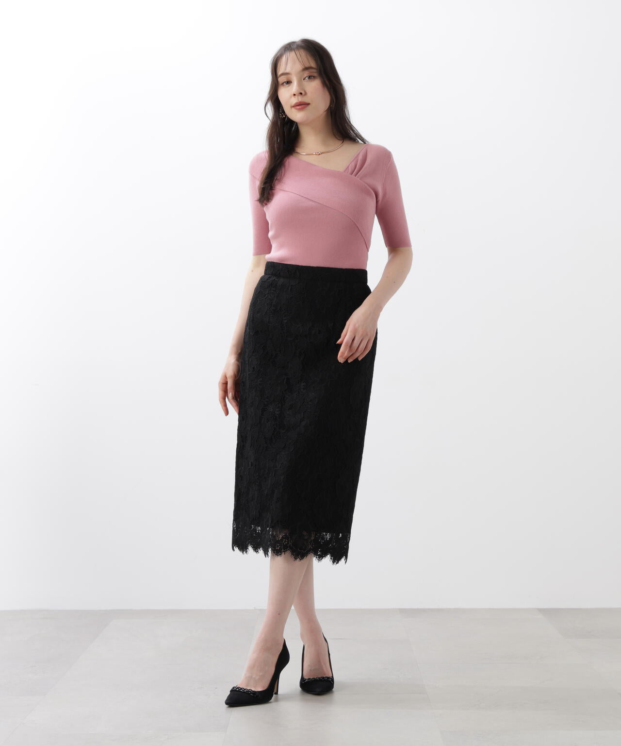 Pinky&amp;Dianne 完売 アシンメトリーネックトップス 黒 PINKY & DIANNE ◇アシンメトリーネックニットトップス ブラック