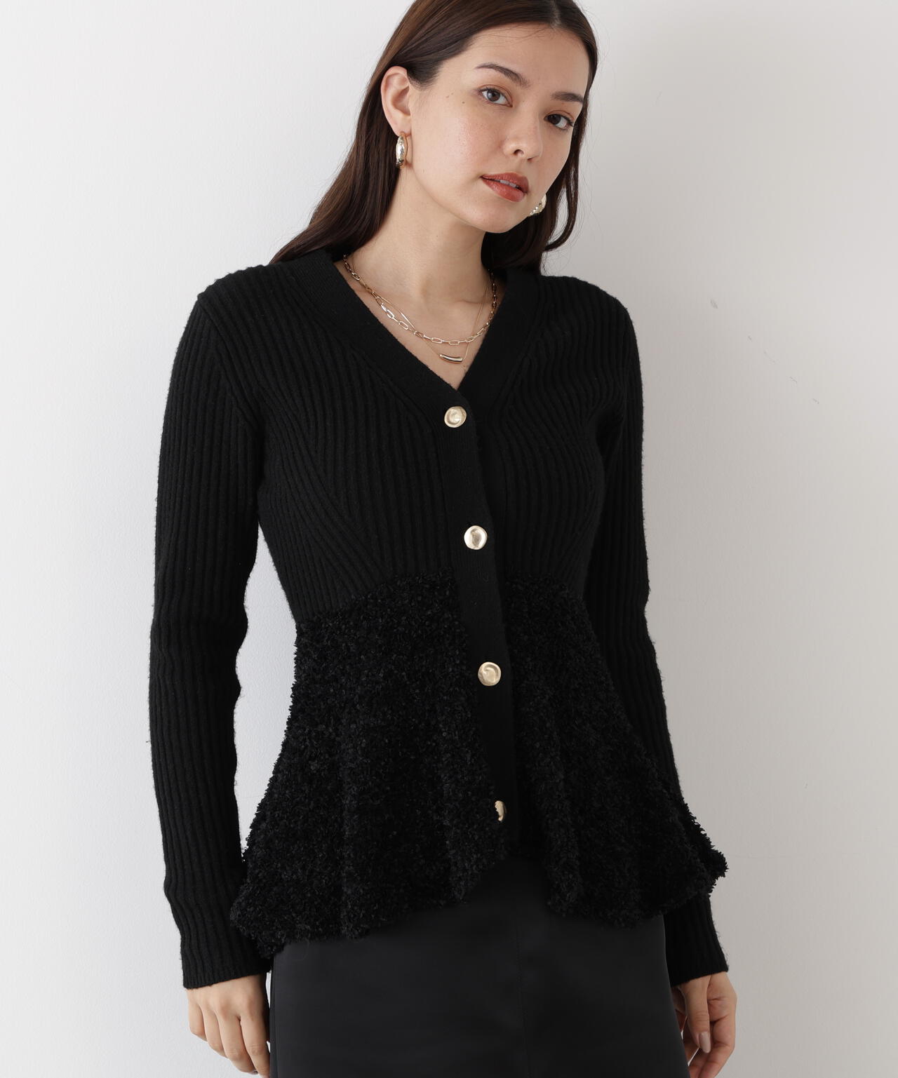 24AW✨美品✨クラネ　ウエスト シェイプ ペプラム カーディガン ブラック 極美品】24AW クラネ ウエストシェイプペプラムカーディガン ブラック