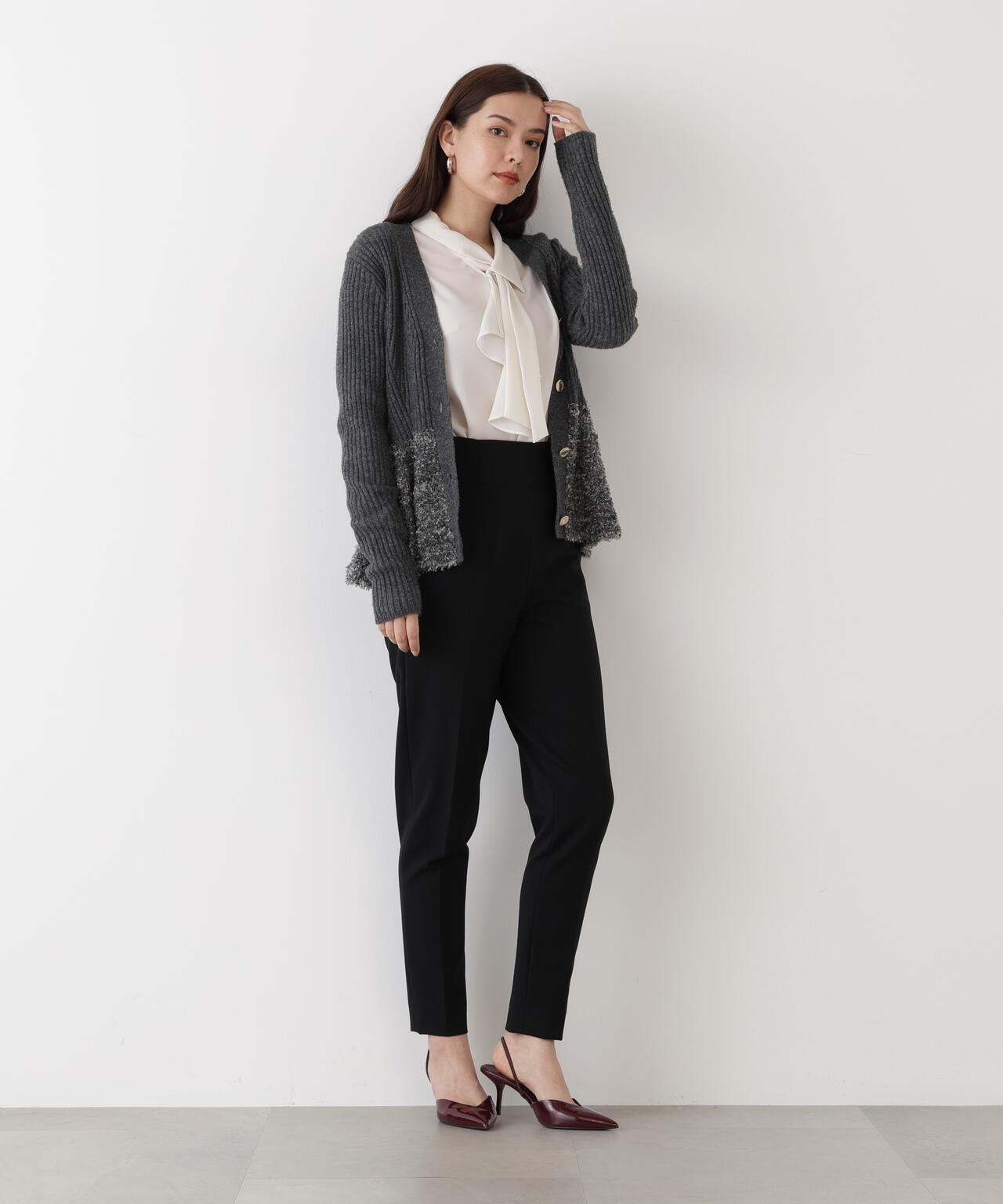 ツイードコンビペプラムカーディガン