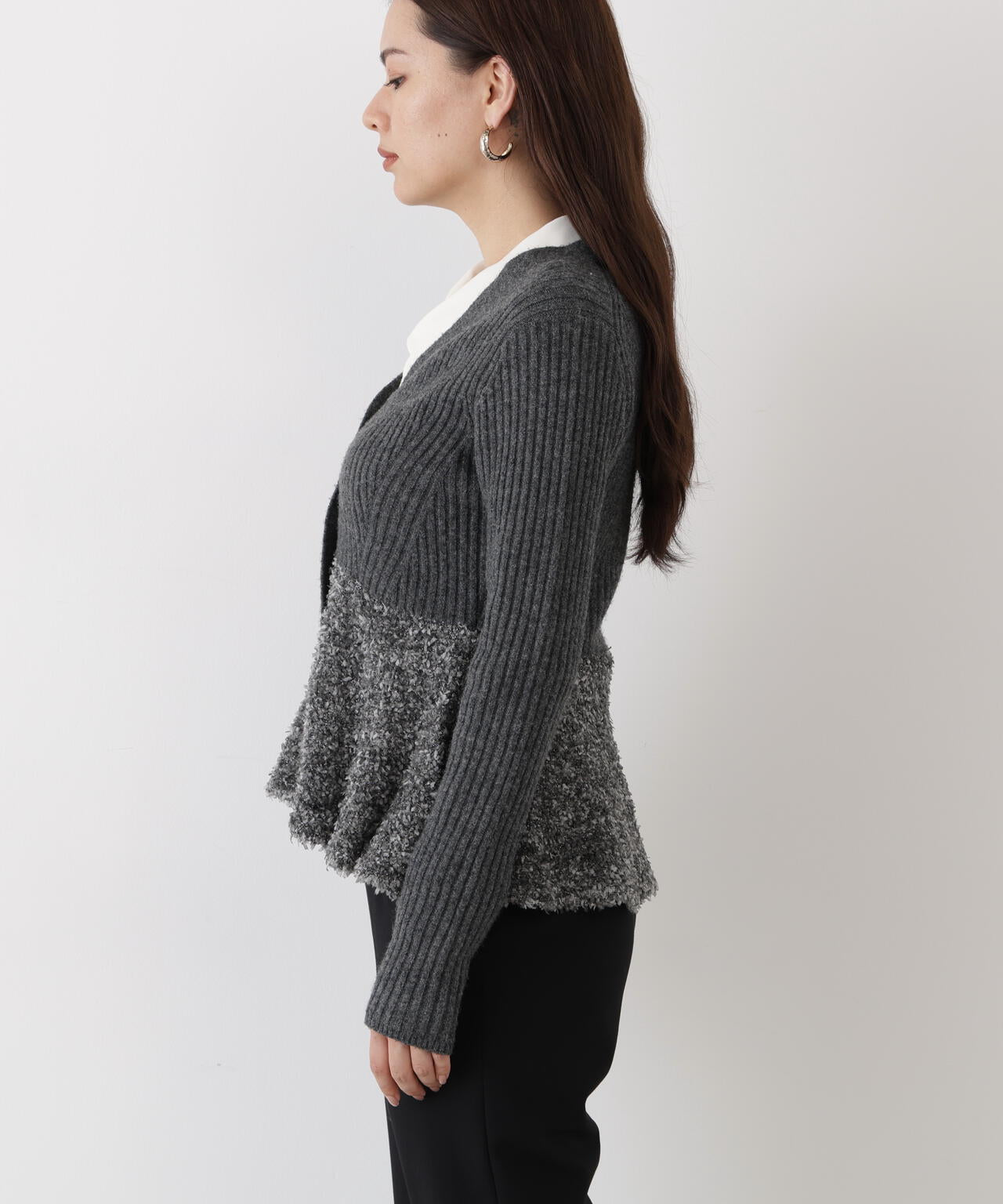 ツイードコンビペプラムカーディガン