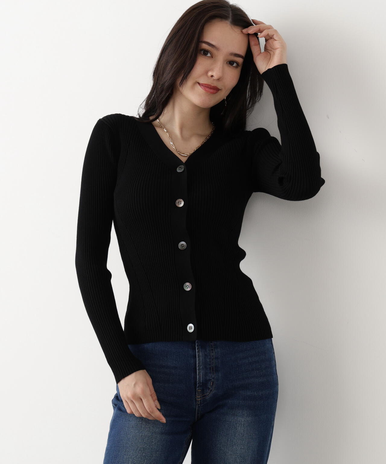 リブニットVネックカーディガン