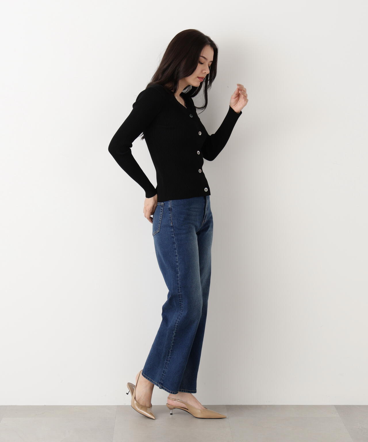 リブニットVネックカーディガン