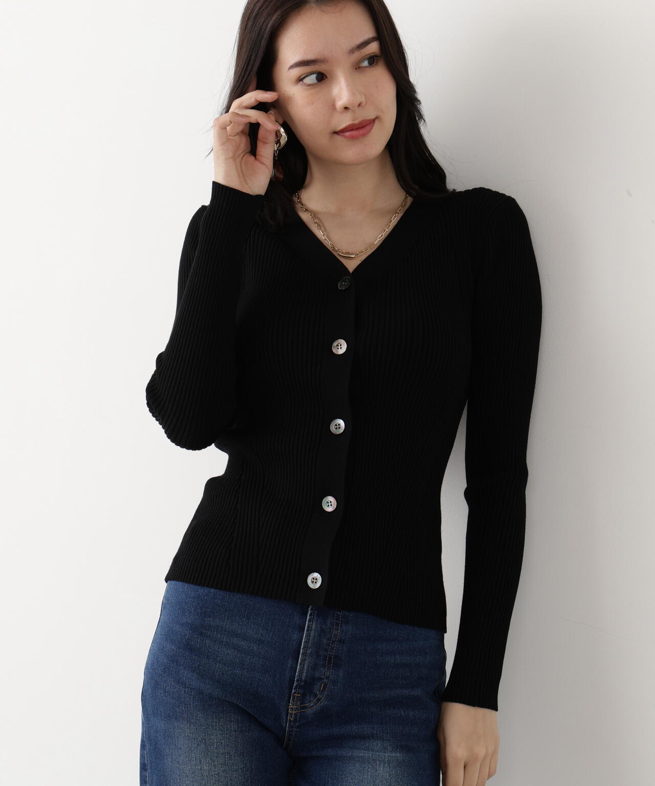 リブニットVネックカーディガン