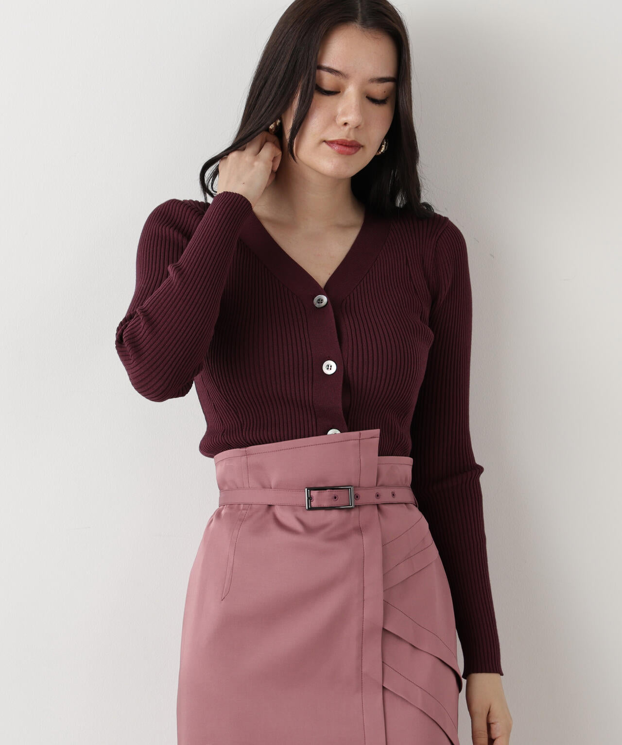 リブニットVネックカーディガン