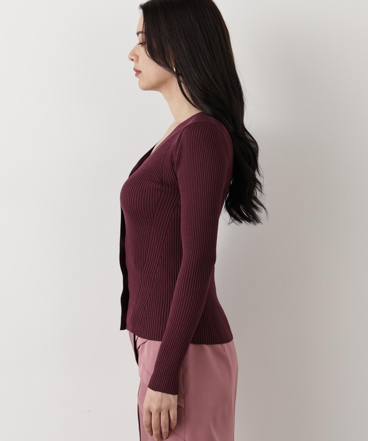 リブニットVネックカーディガン