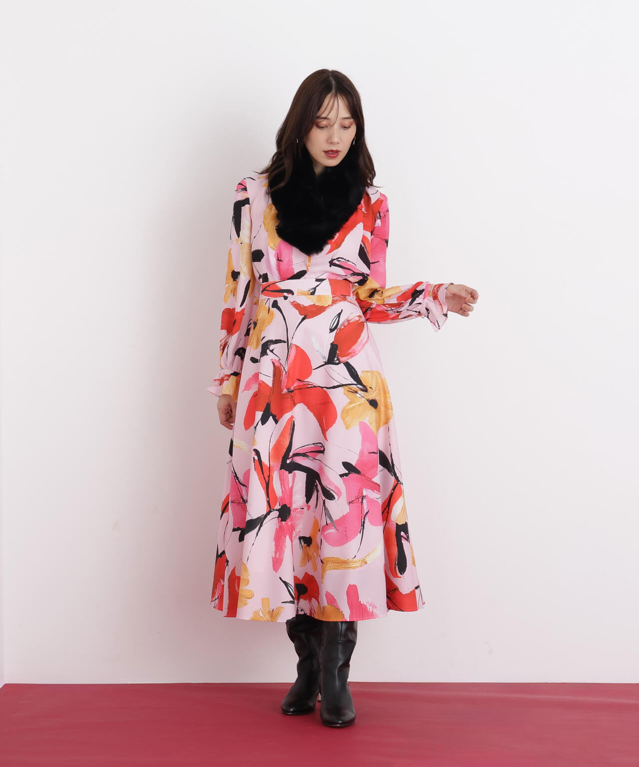 フラワープリントギャザーブラウス