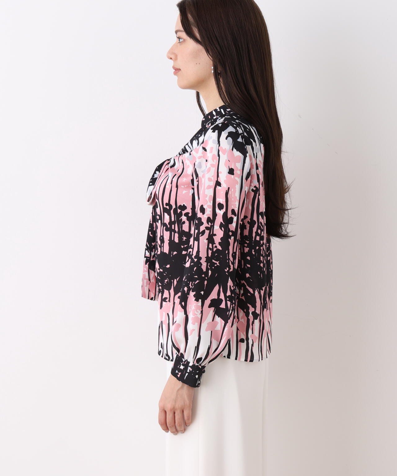 インクフォレストプリントリボンブラウス