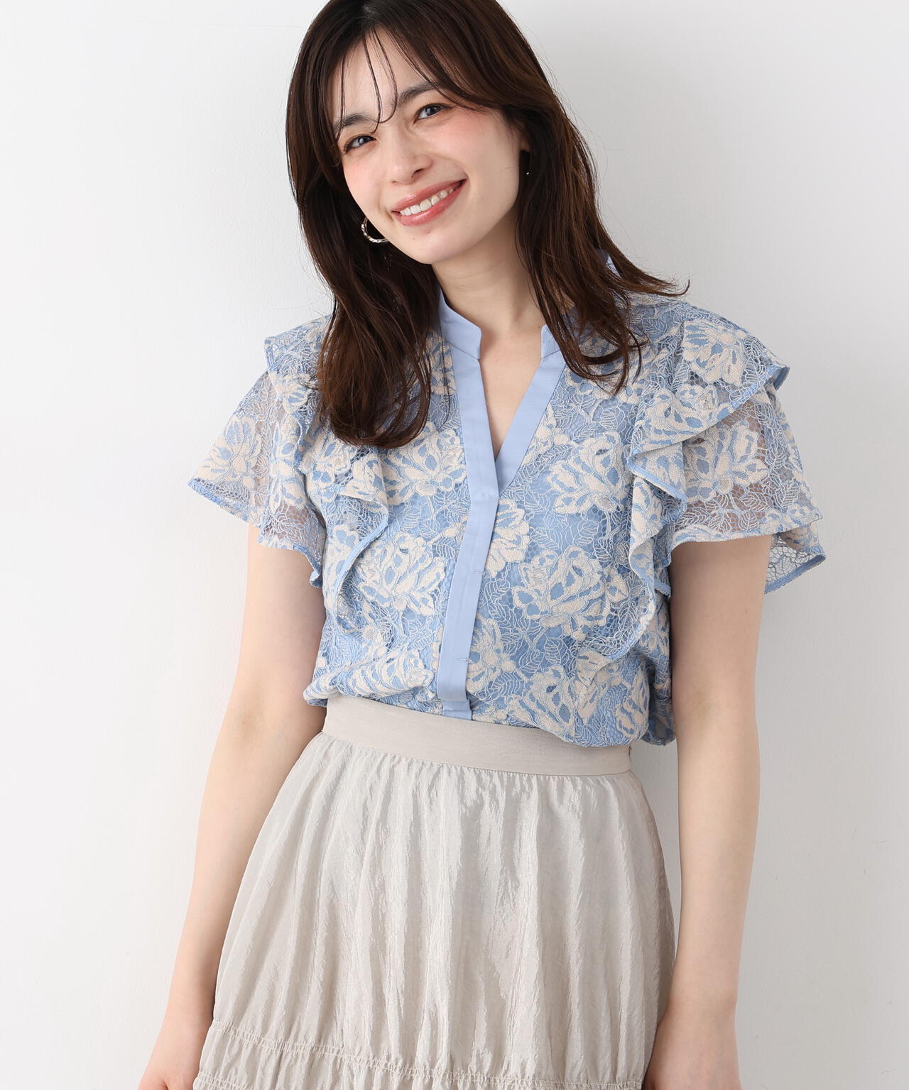 フラワーレースコンビブラウス