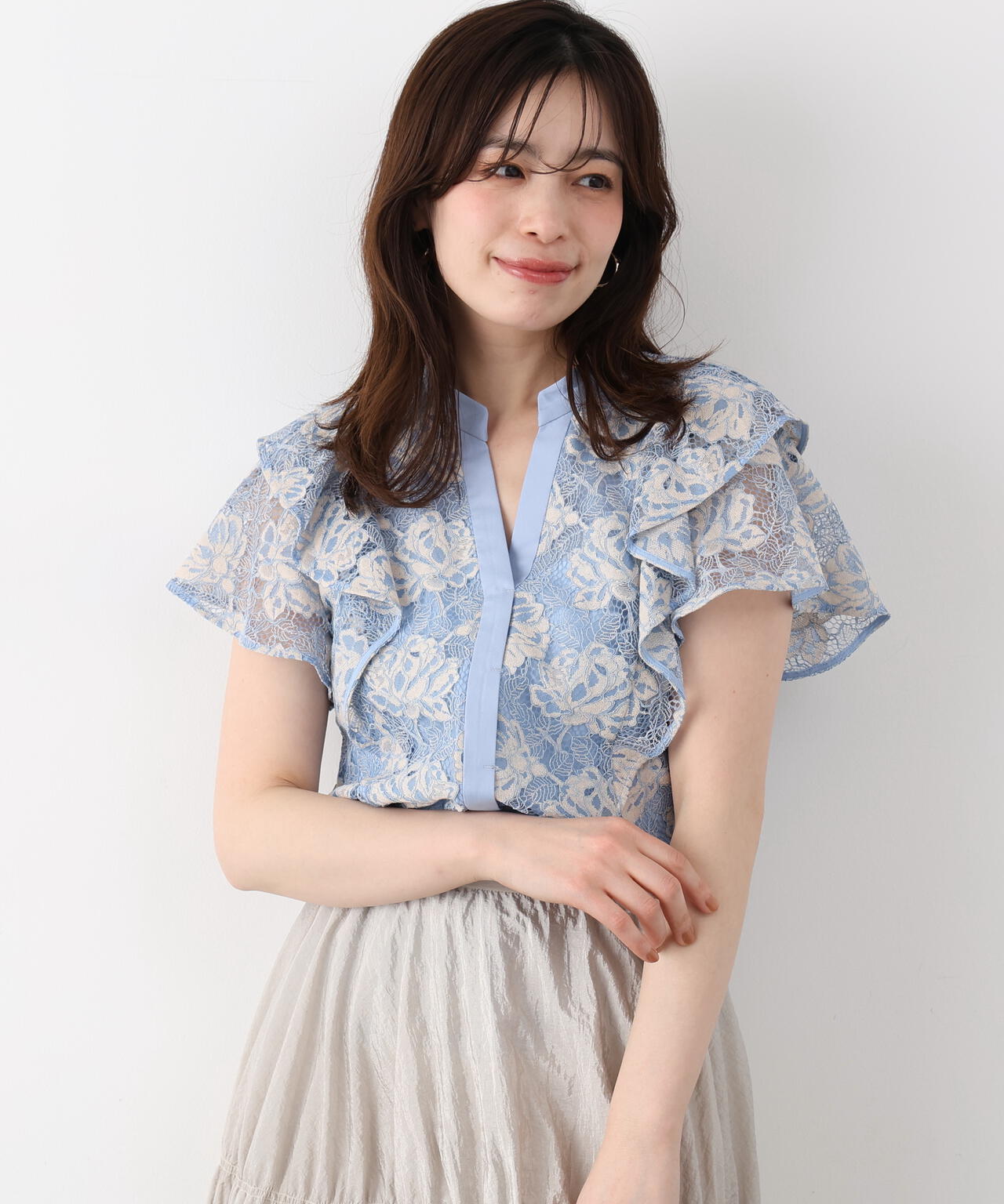 フラワーレースコンビブラウス