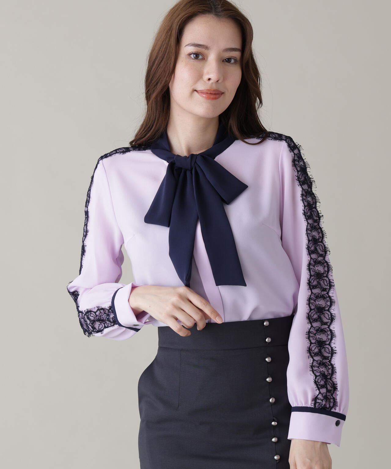 レースコンビバイカラーリボンブラウス | PINKY&DIANNE（ピンキー