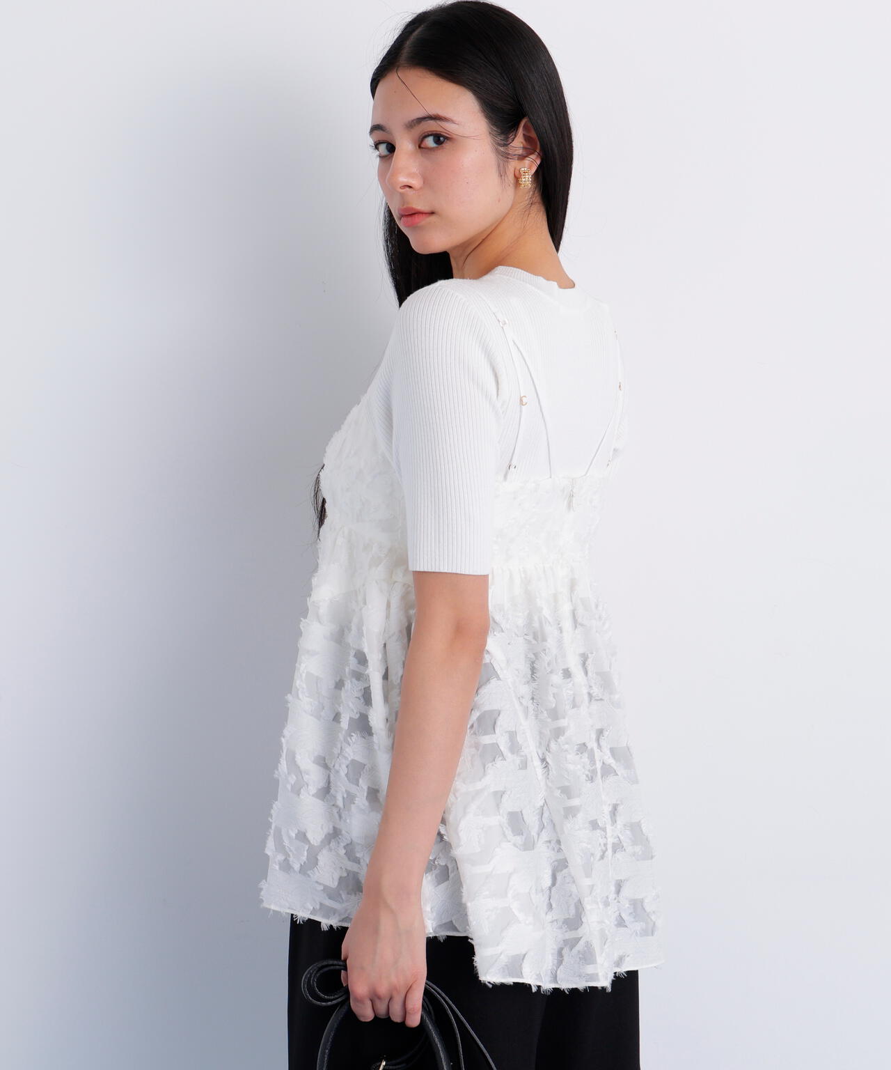 カットジャカードチュニックブラウス