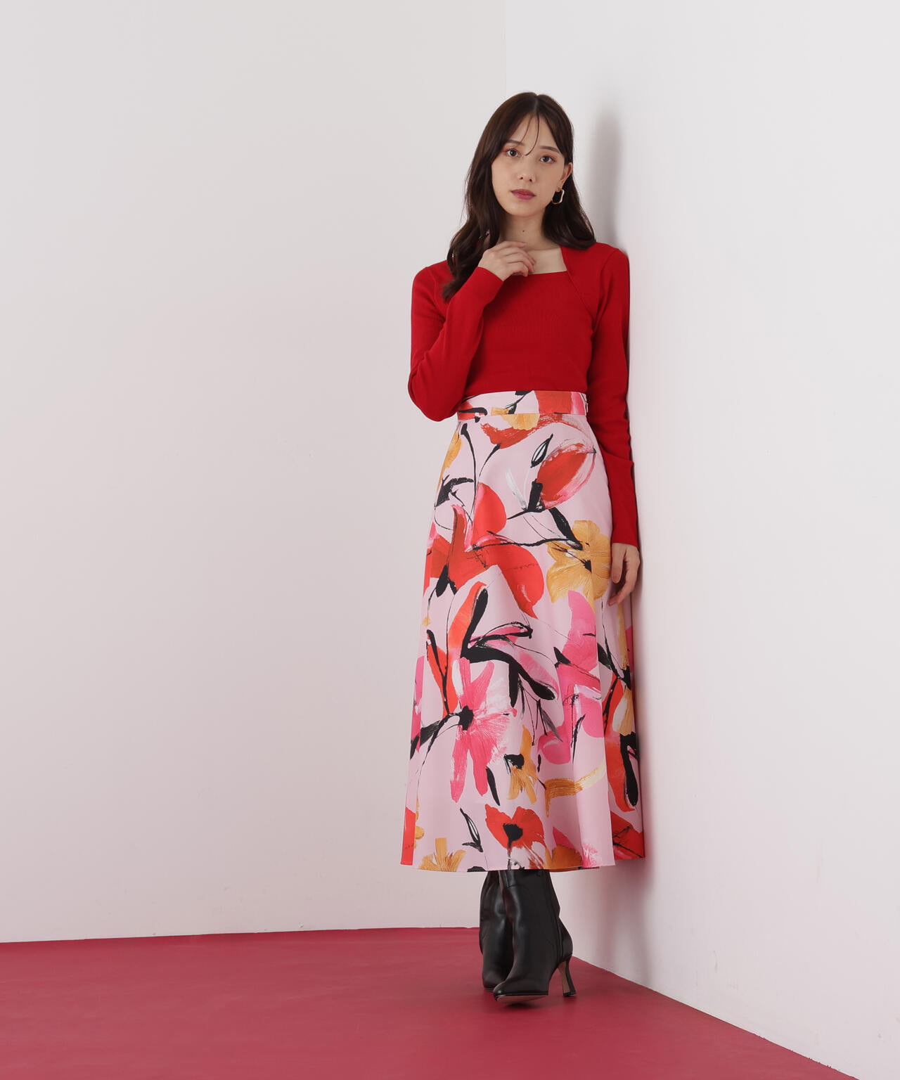 フラワープリントタフタフレアースカート | PINKY&DIANNE（ピンキー
