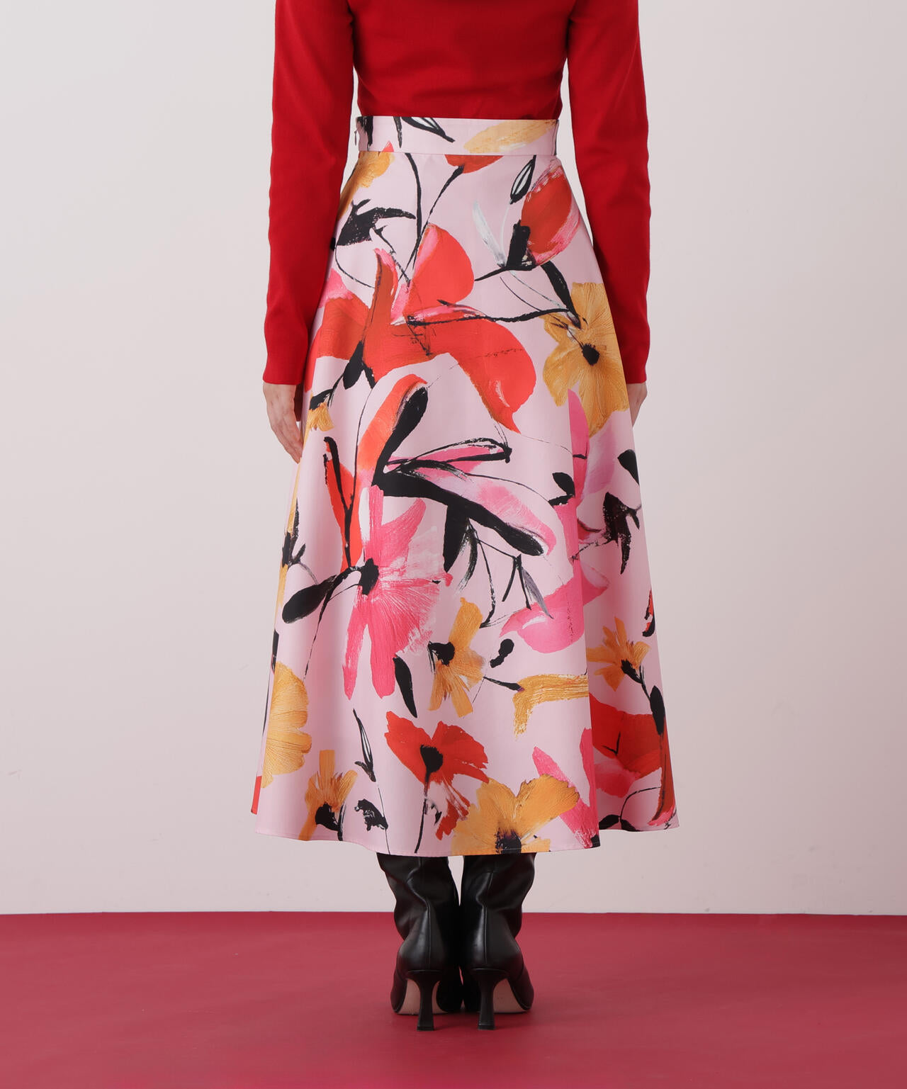 ピンキー&ダイアン　フラワーフレアスカート　白　赤 38 花 フラワープリントタフタフレアースカート | PINKY&DIANNE（ピンキー