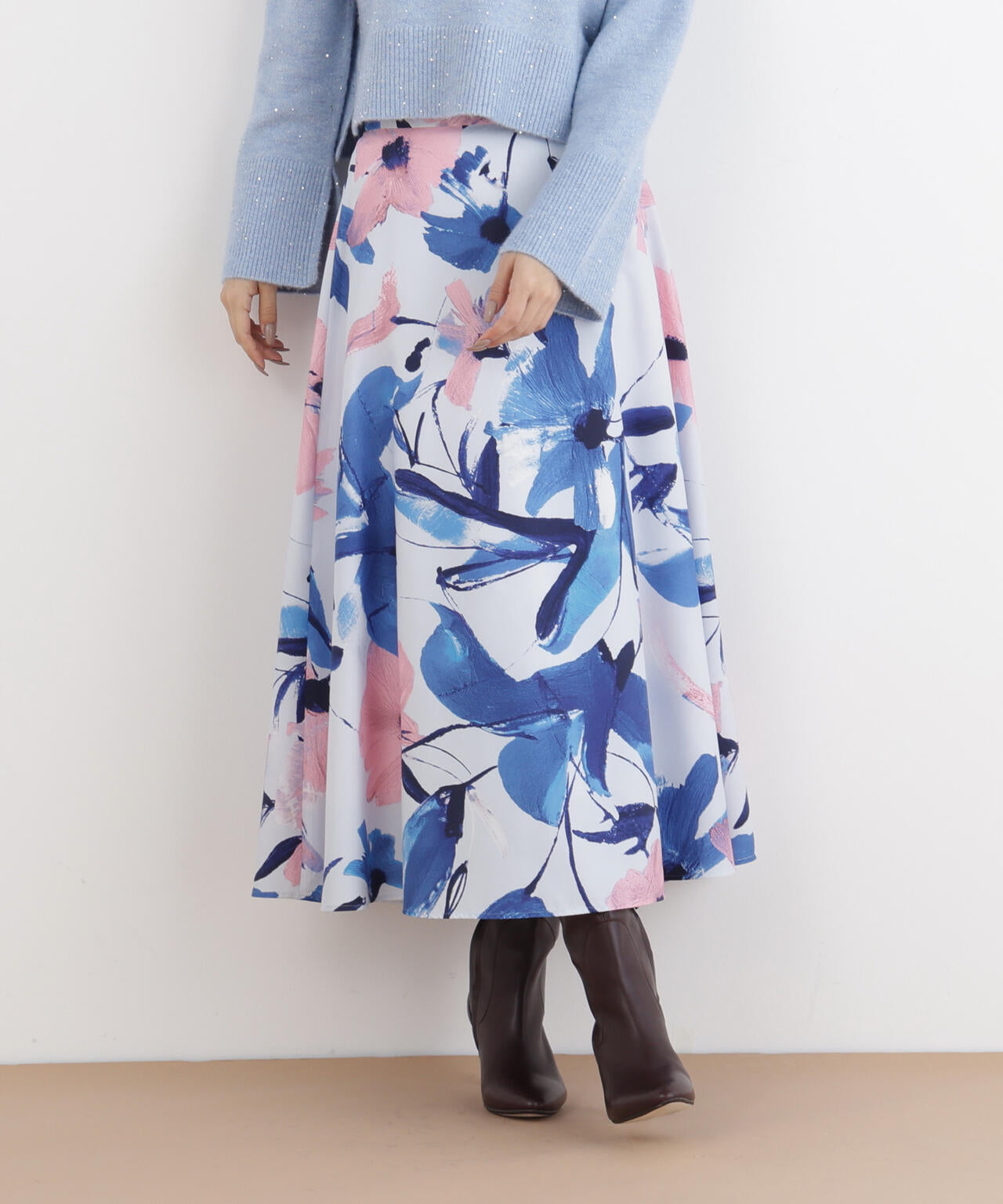 フラワープリントタフタフレアースカート | PINKY&DIANNE（ピンキー