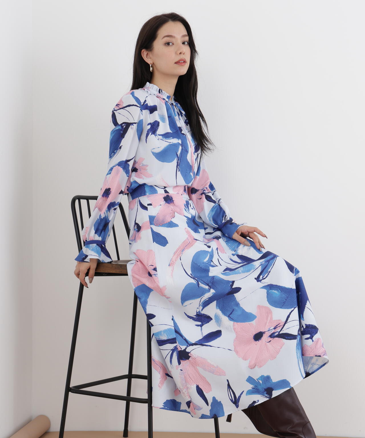 フラワープリントタフタフレアースカート