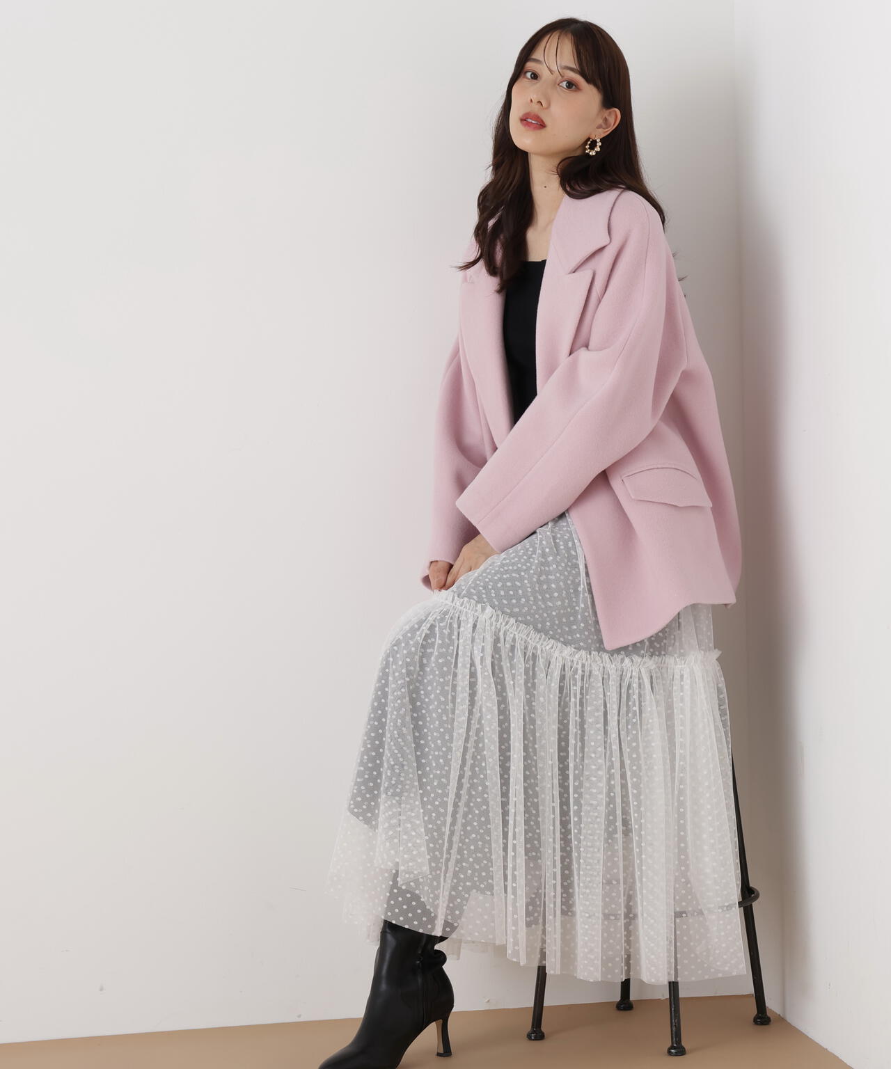 ピンクハウス 艷やか♪豪華6段ティアードスカート 黒 超美品 新サイズ