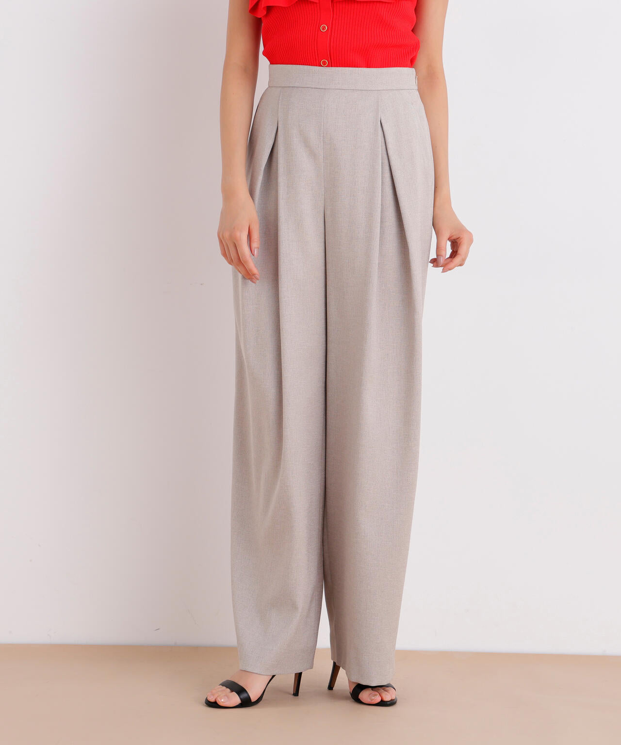 スラブ調ウエストタックパンツ