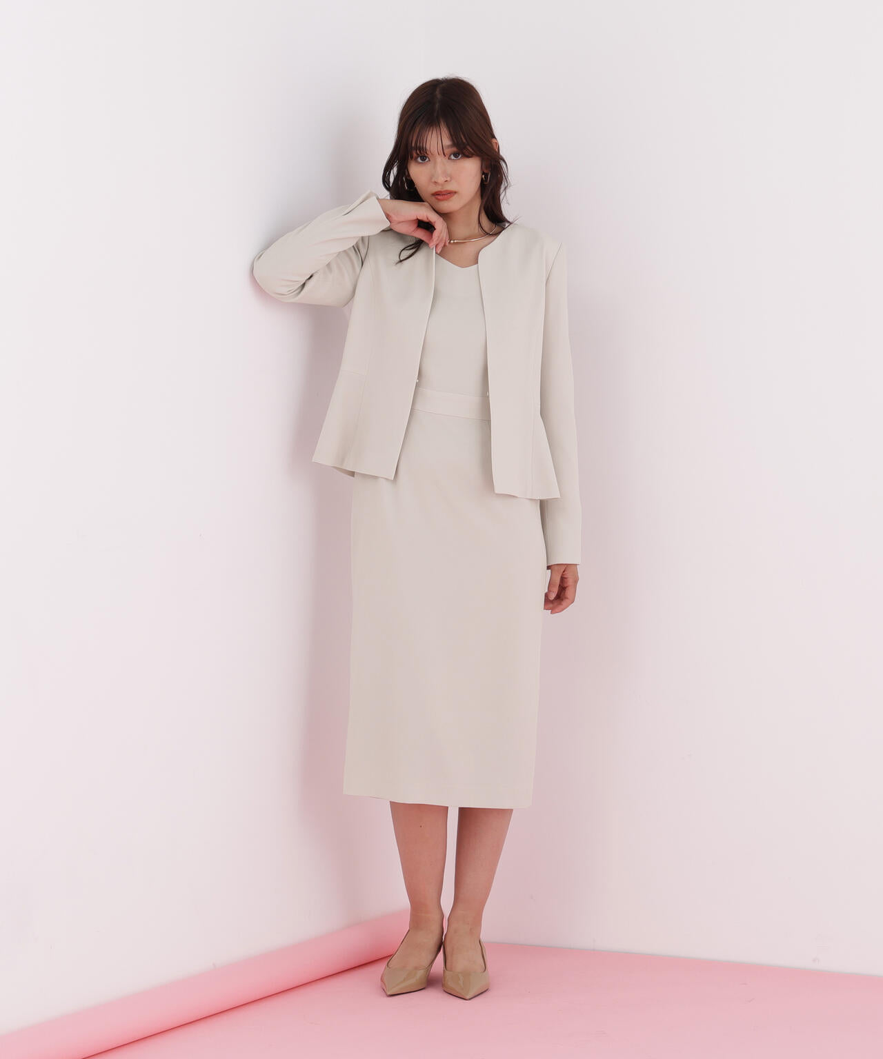 ダイヤモンドネックコンビワンピース