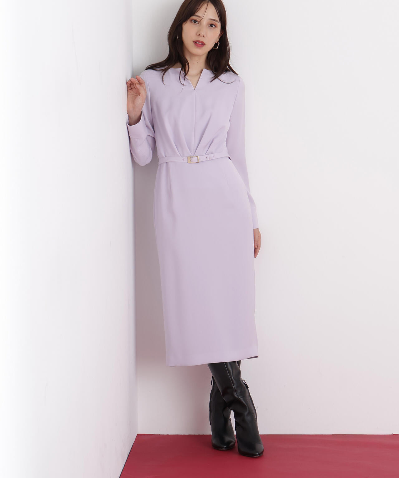 ウエストタックキーネックワンピース