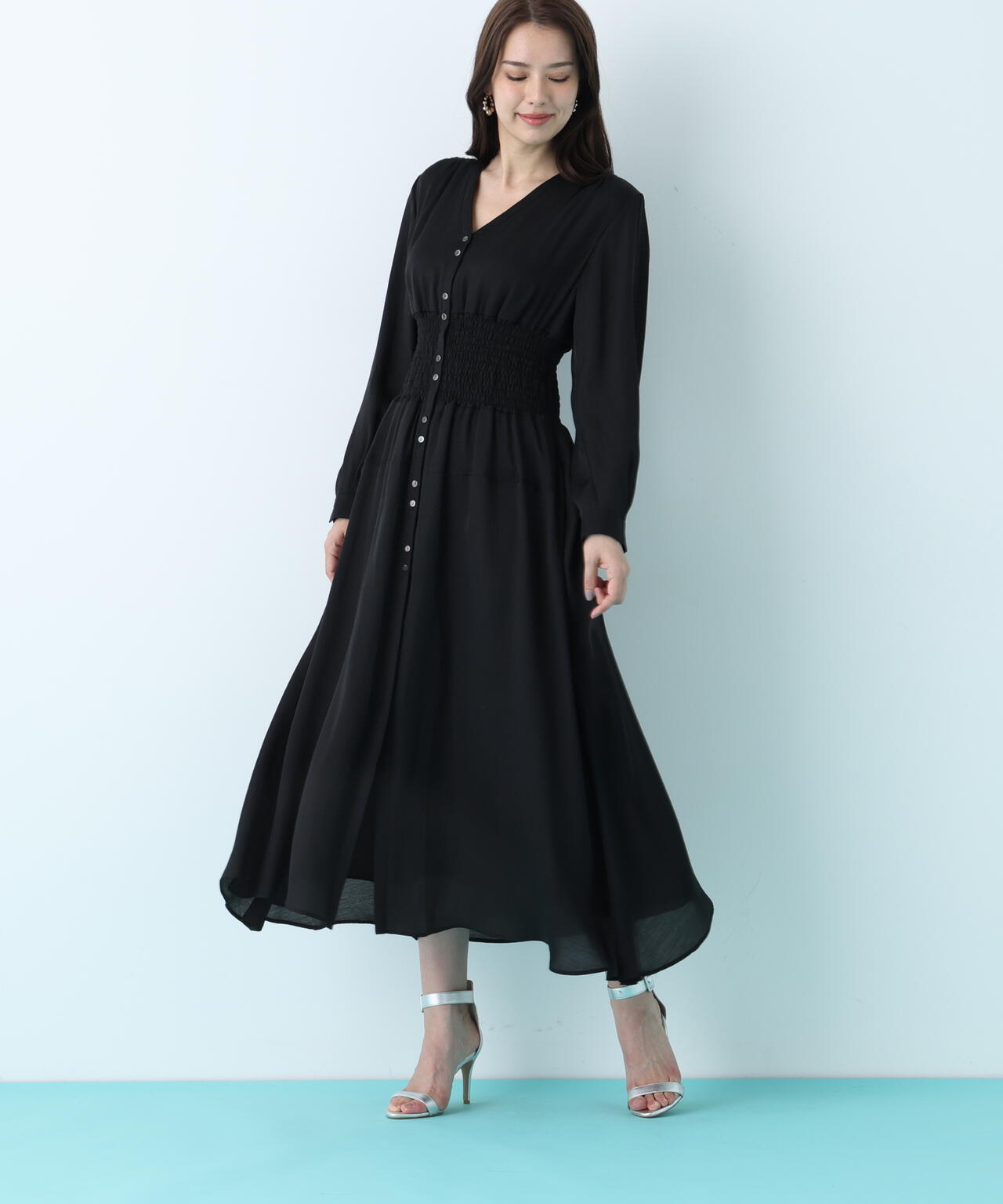 ウエストシャーリングロングワンピース