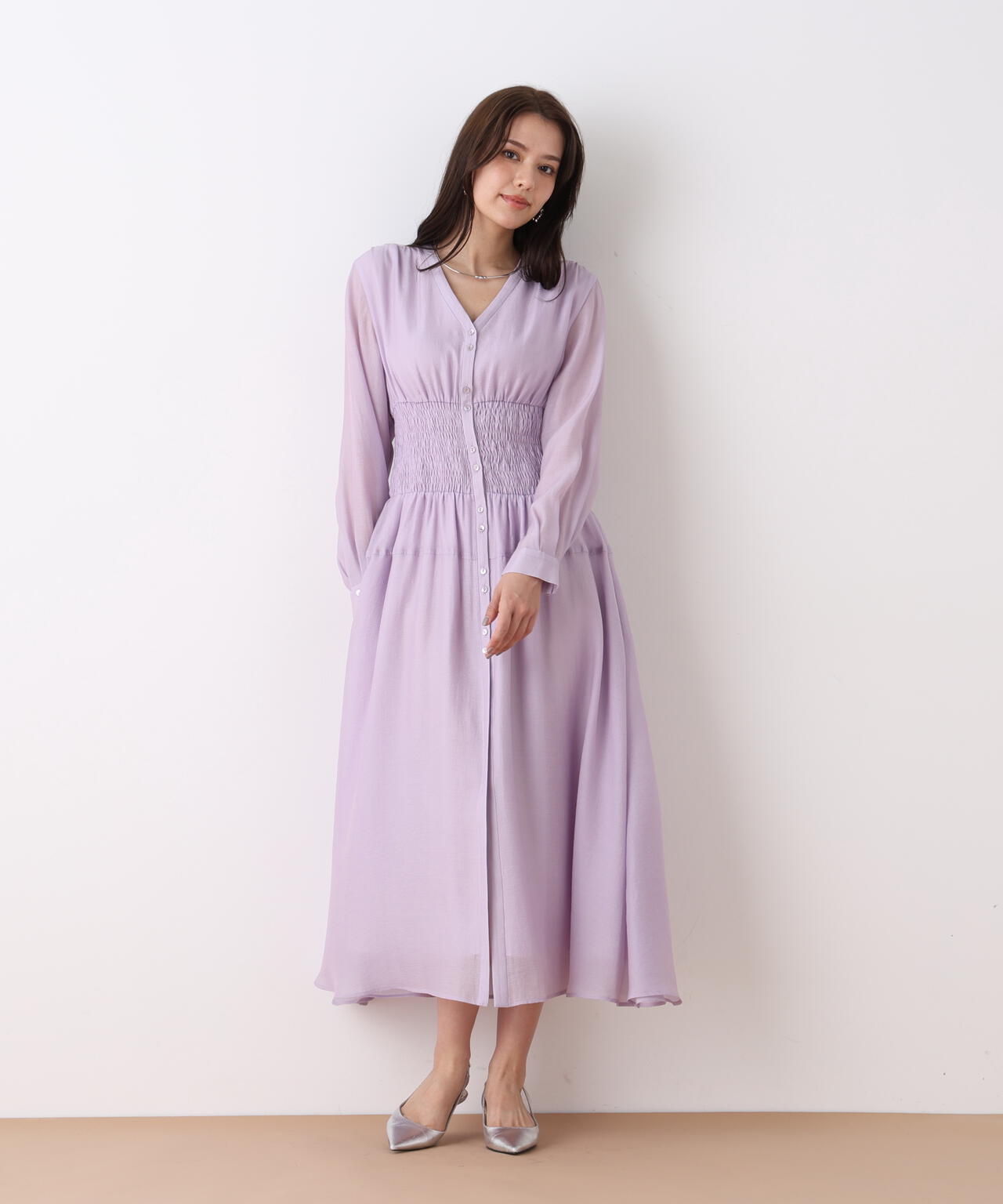 ウエストシャーリングロングワンピース